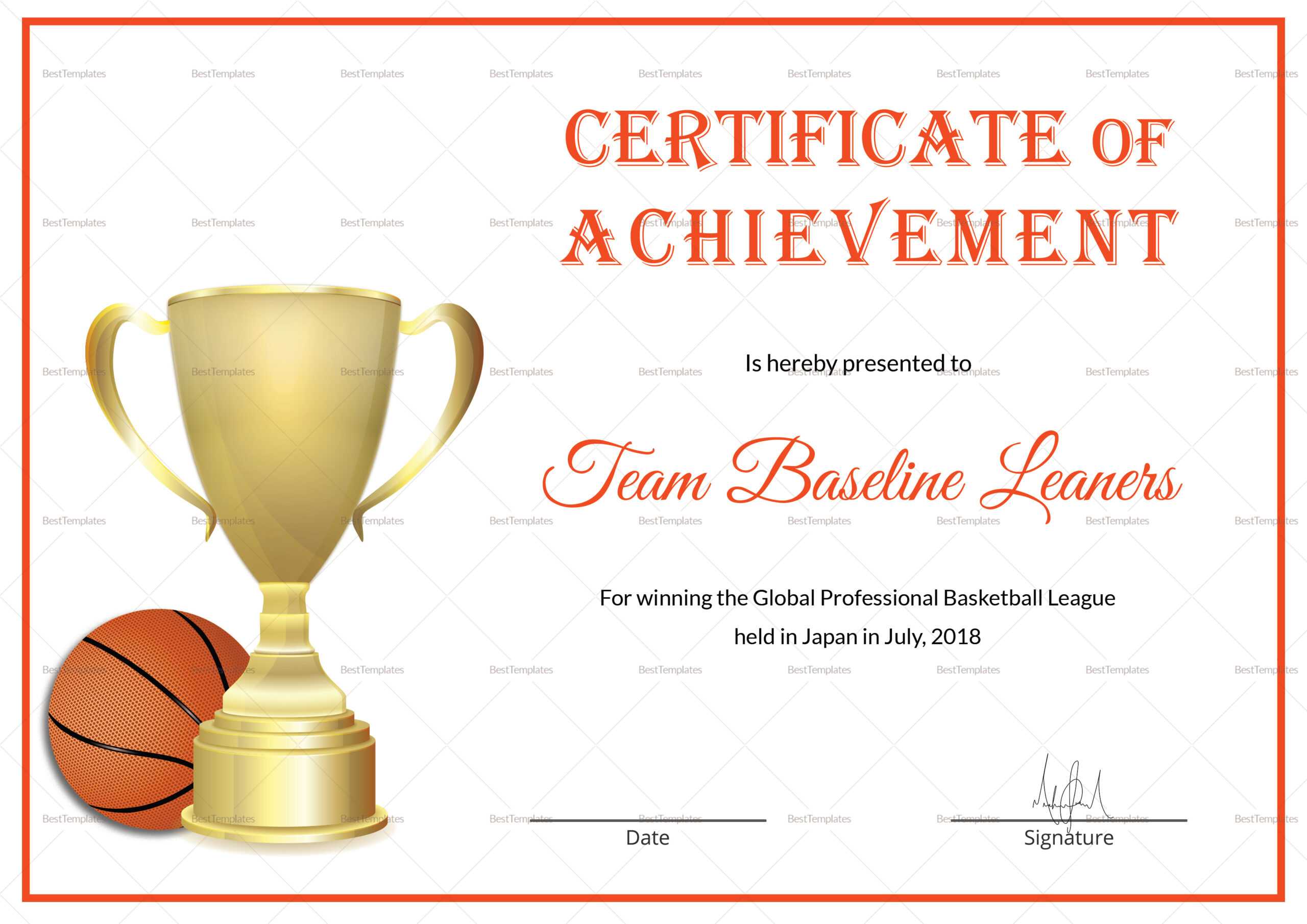 Basketball Achievement Certificate Template Intended For Basketball Certificate Template