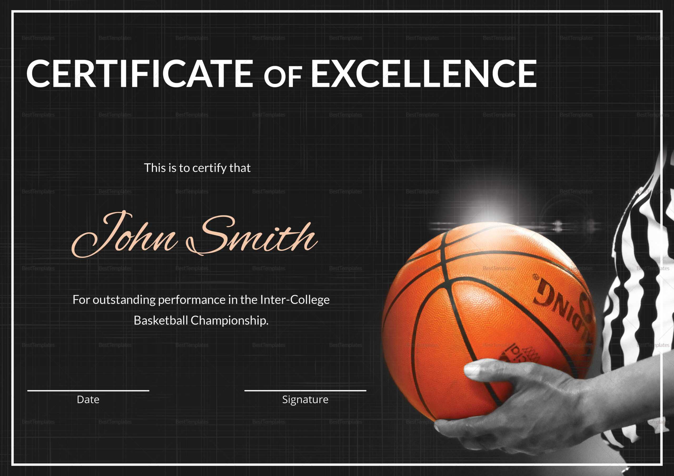 Basketball Excellence Certificate Template Throughout Basketball Certificate Template