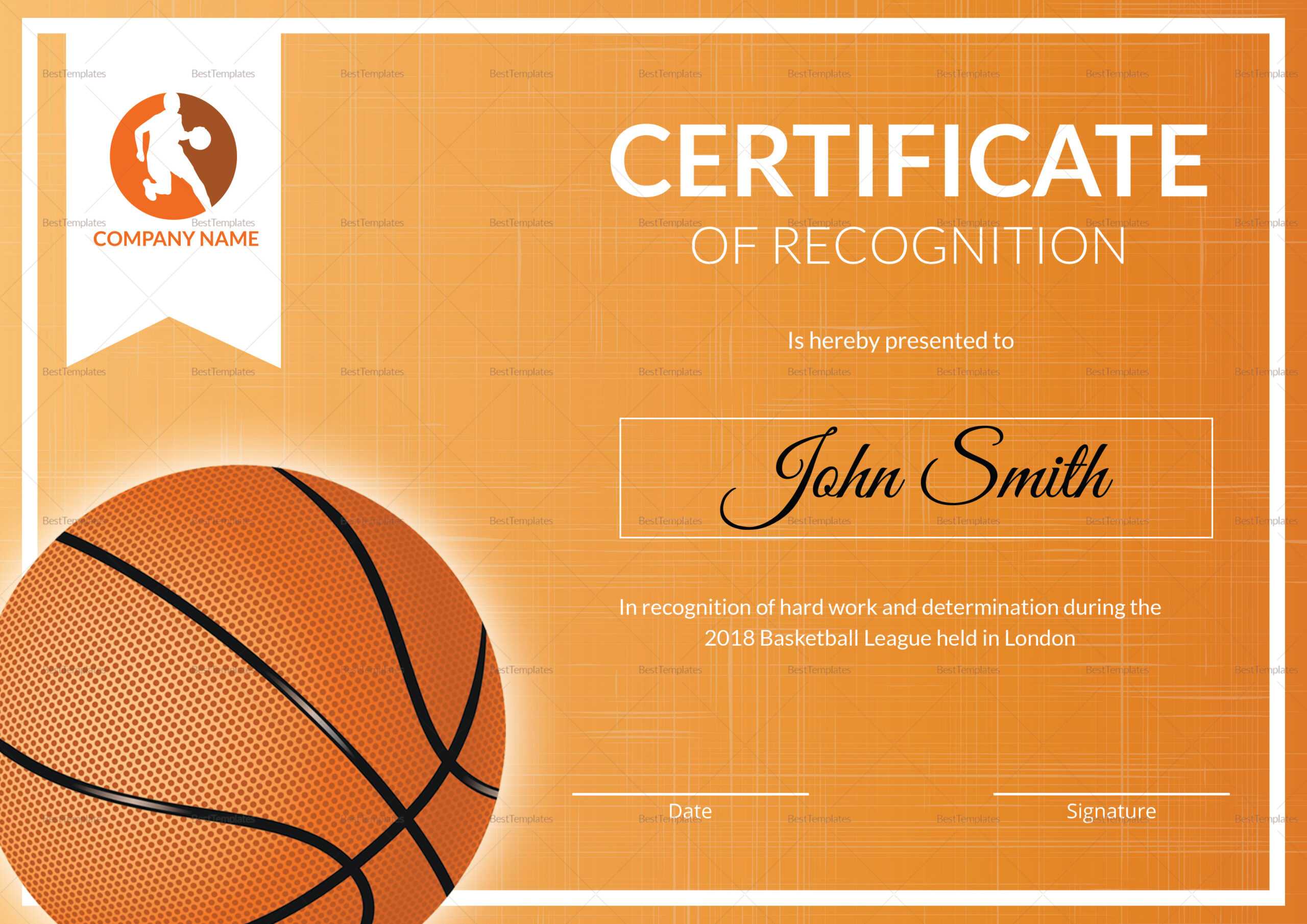 Basketball Recognition Certificate Template Throughout Basketball 