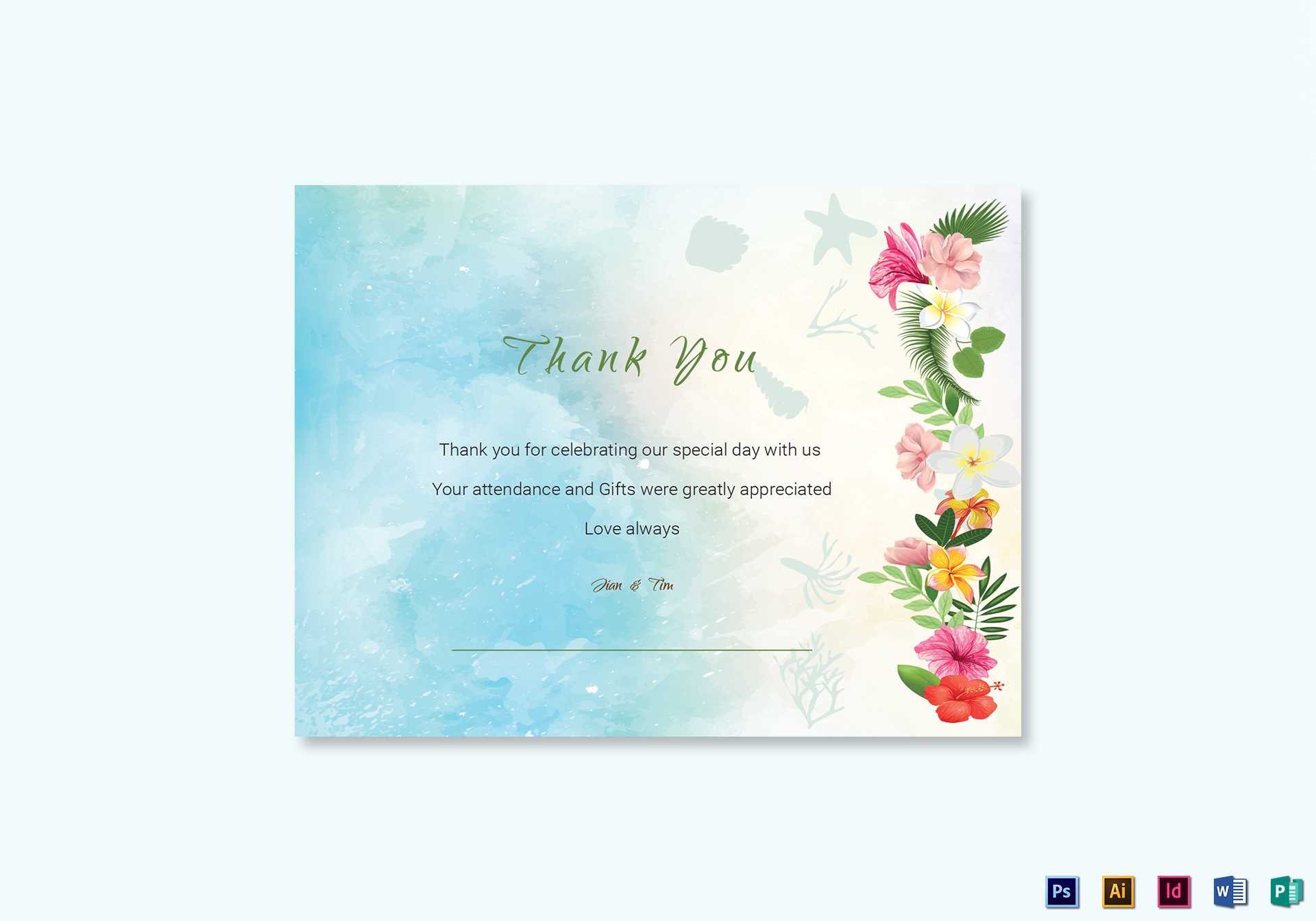 Beach Thank You Card Template Pertaining To Thank You Card Template Word