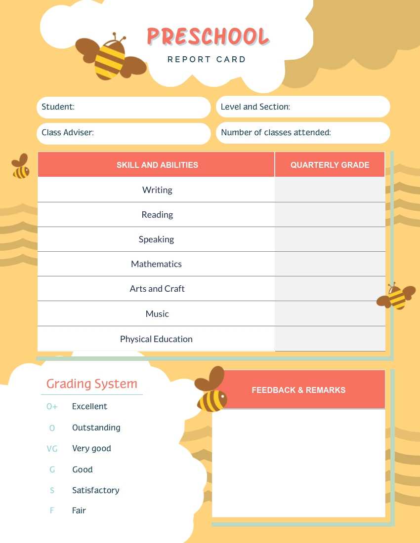 Bee Preschool Report Card Template – Visme Regarding Preschool Progress Report Template