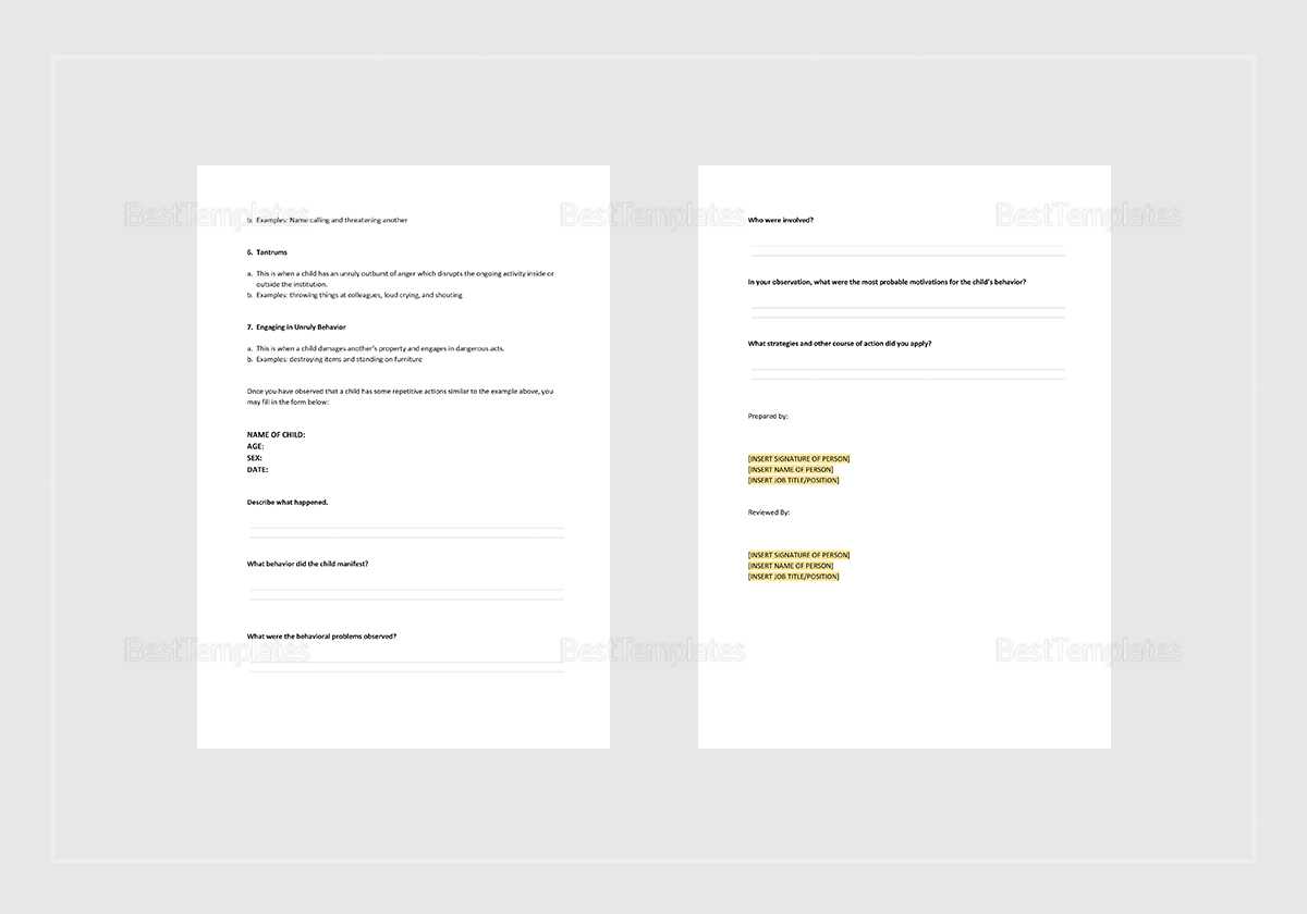 Behaviour Incident Report Template In Behaviour Report Template