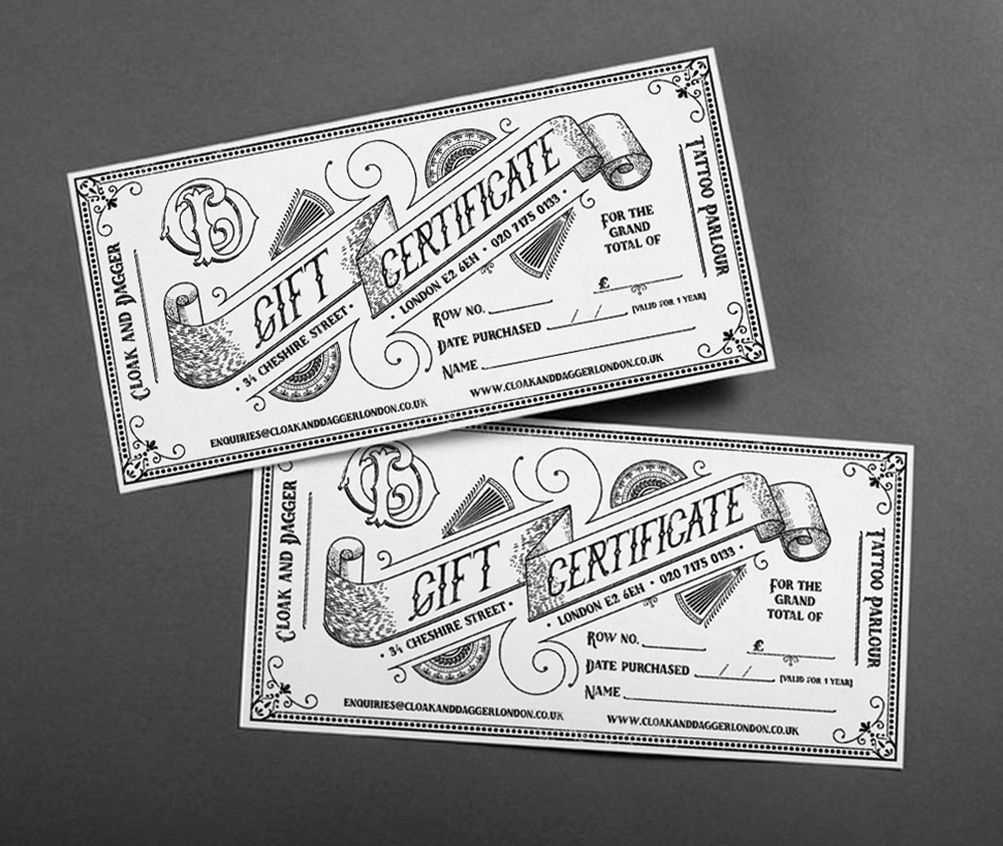 Bespoke, Hand Drawn Illustrative Gift Certificates And With Tattoo Gift Certificate Template