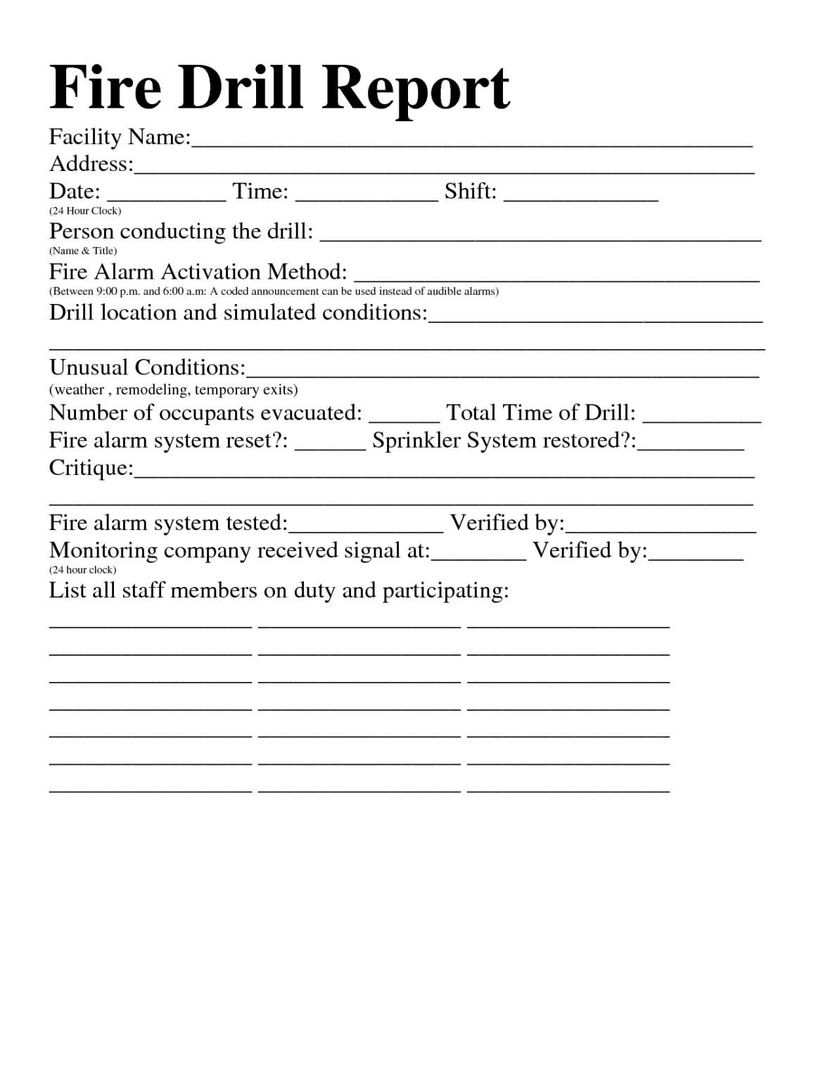 Best Photos Of Fire Evacuation Drill Report Template Intended For