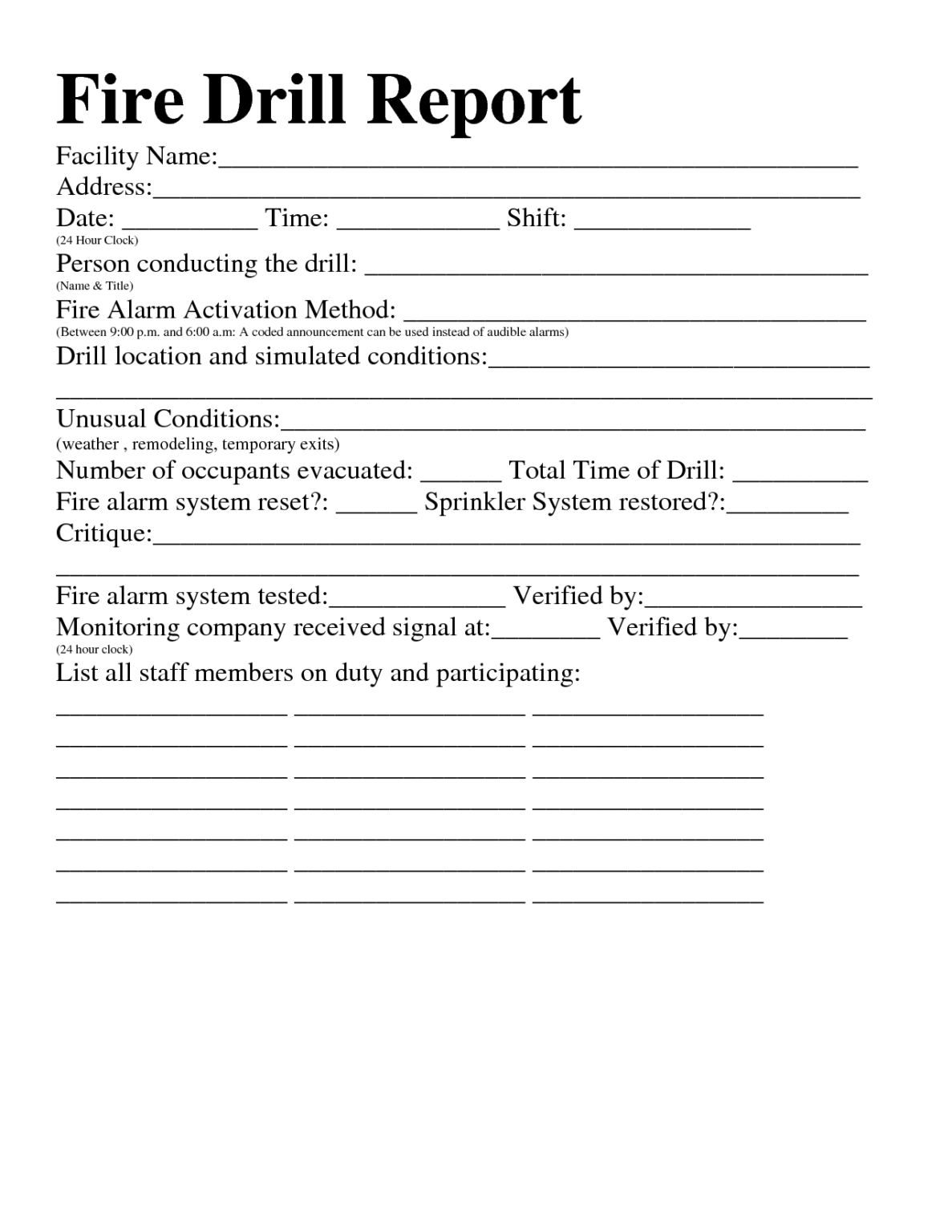 Best Photos Of Fire Evacuation Drill Report Template Intended For 