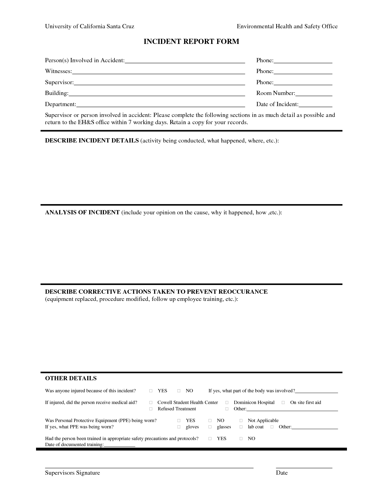 Best Photos Of Human Resources Incident Report Template Inside First Aid Incident Report Form Template