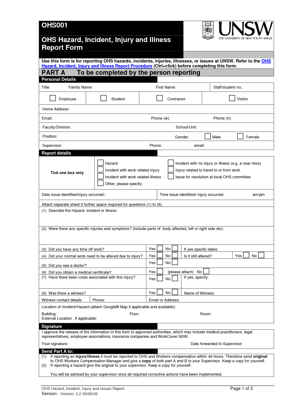 Best Photos Of Injury Incident Report Form – Injury Incident Inside Hazard Incident Report Form Template