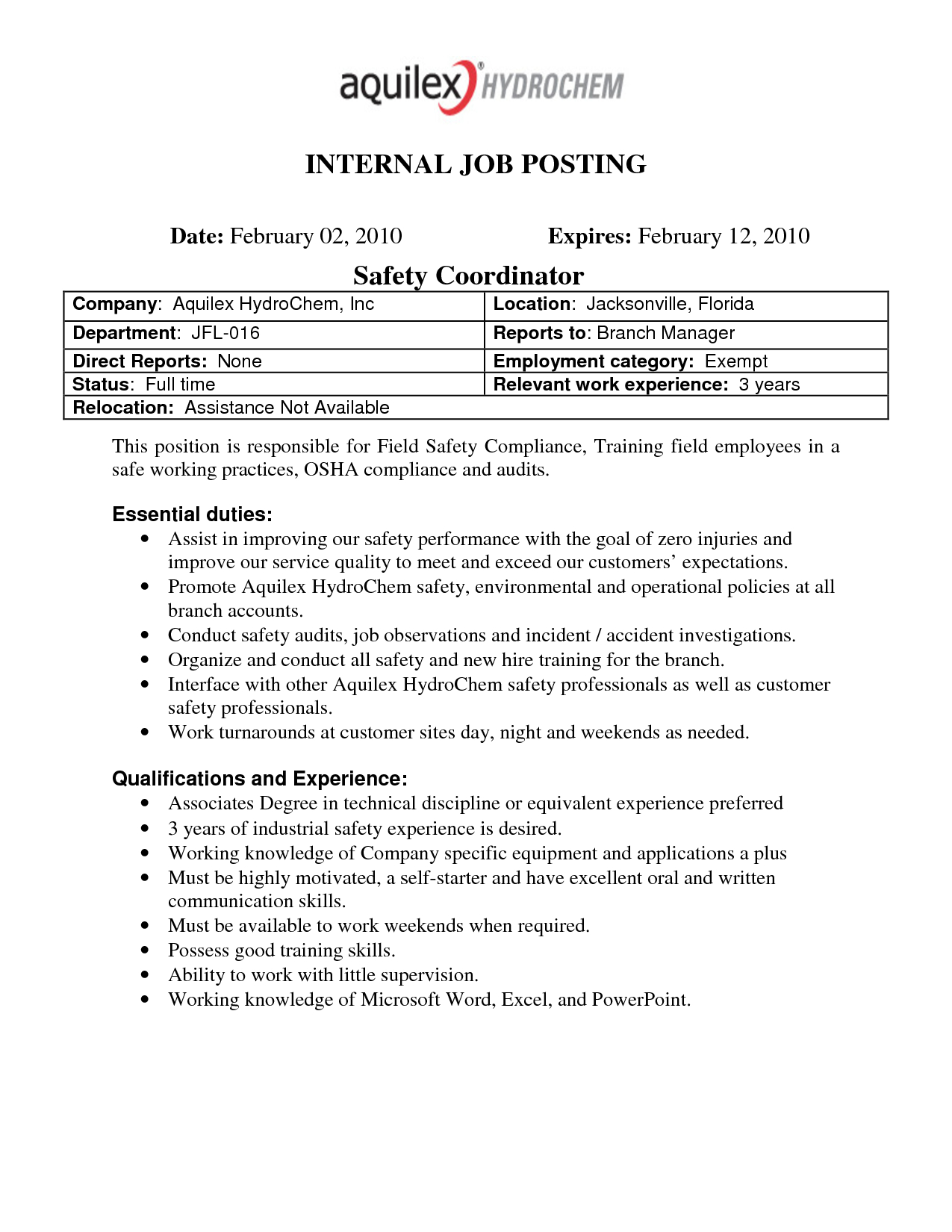 Best Photos Of Internal Job Posting Template Word – Resume Regarding Internal Job Posting Template Word