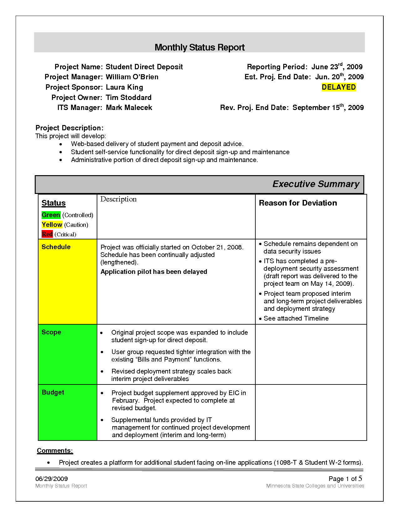 Best Photos Of Monthly Status Report Template – Weekly With Regard To Monthly Project Progress Report Template