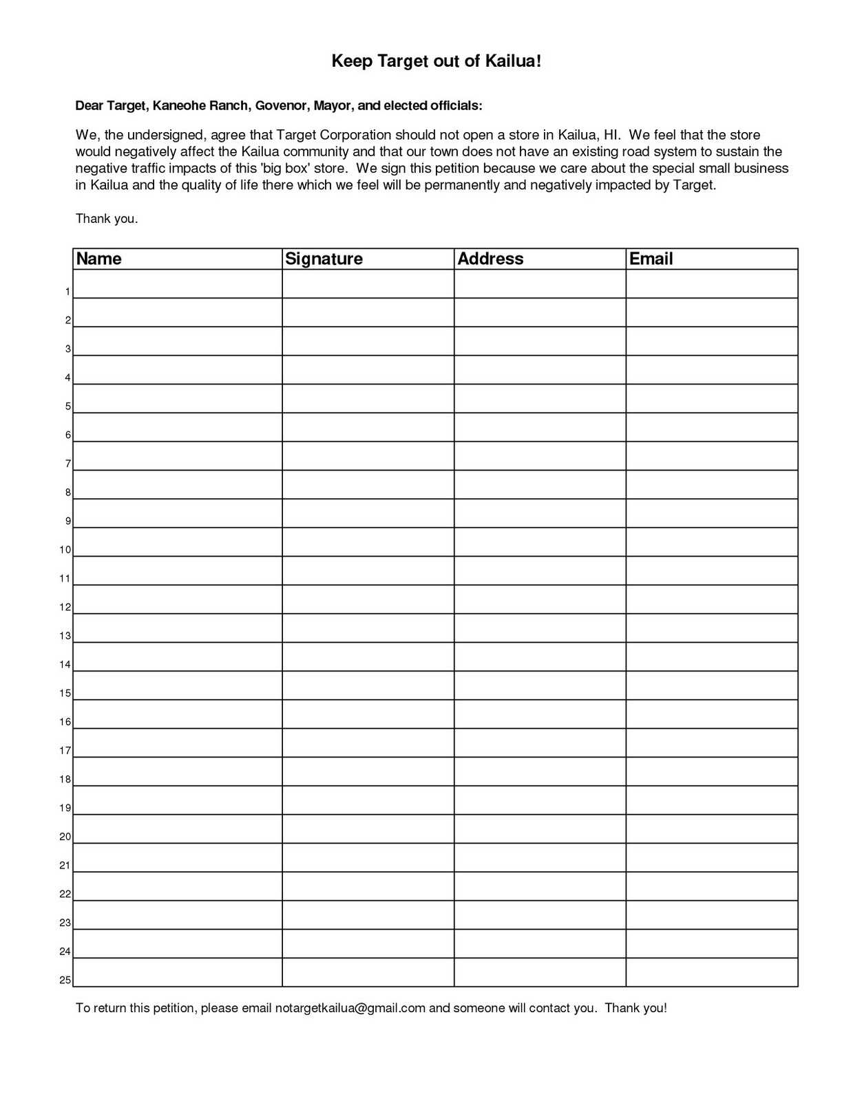 Blank Petition Template