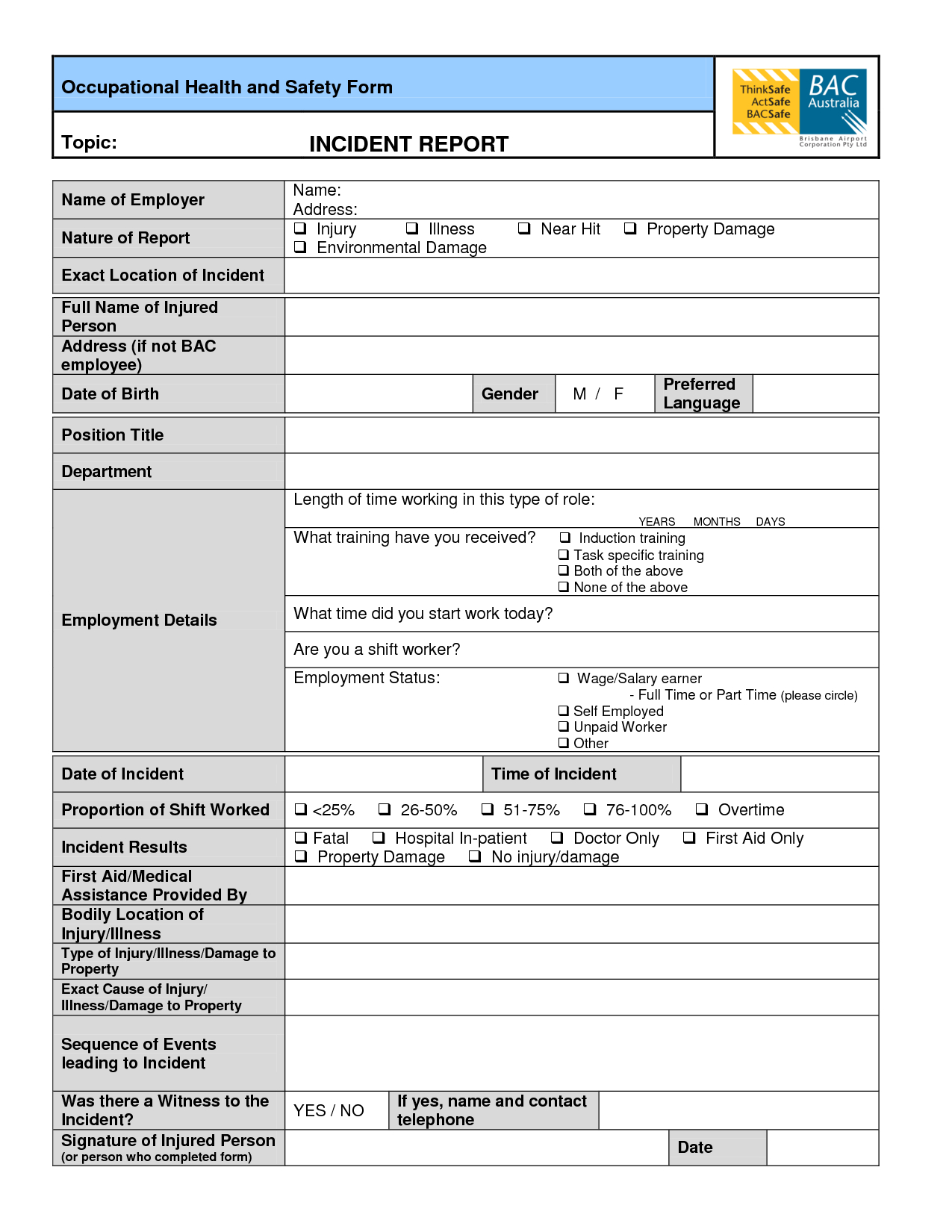 Best Photos Of Safety Incident Report Form Template Regarding Health And Safety Incident Report Form Template