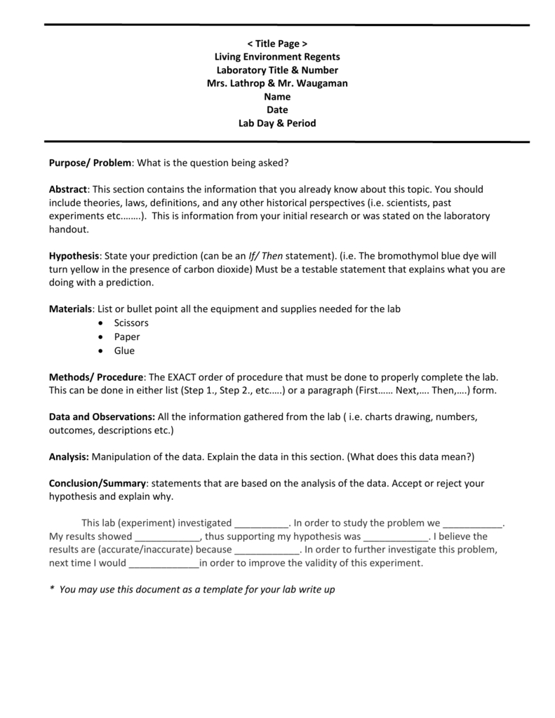 Biology Lab Report Template Inside Template On How To Write A Report