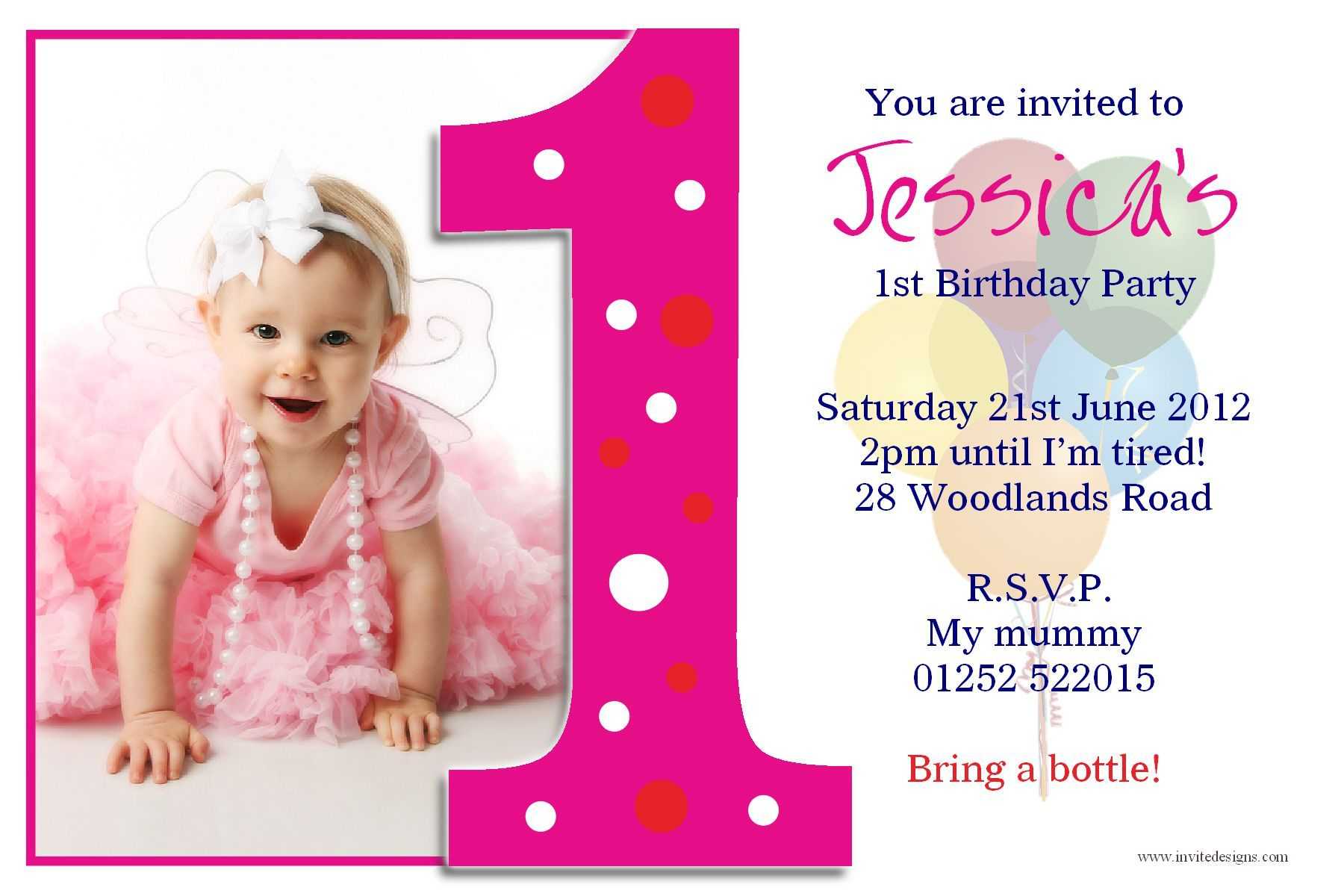 Birthday Party : First Birthday Invitations – Card In First Birthday Invitation Card Template