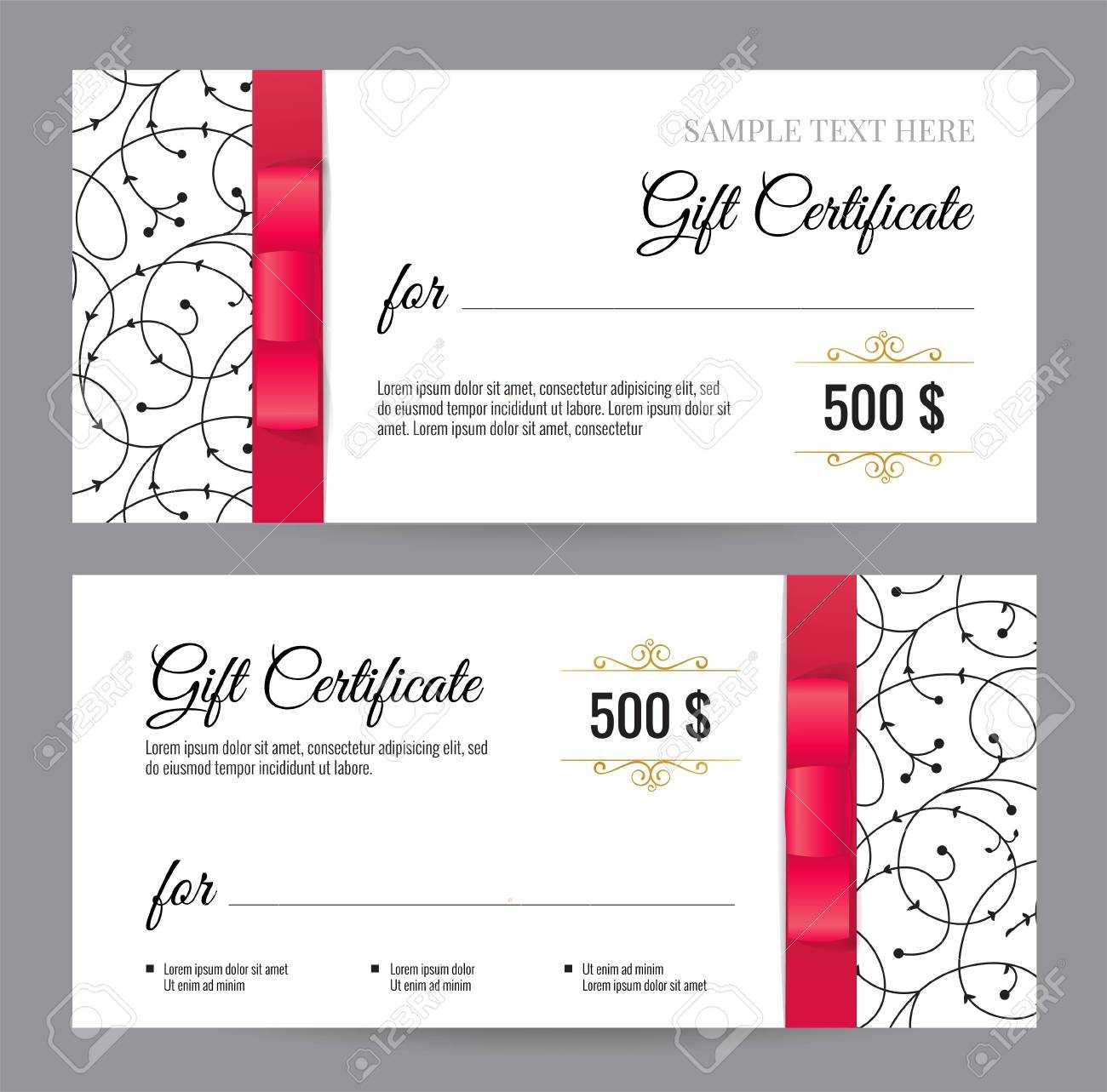 Black And White Gift Voucher Template With Floral Pattern And.. Intended For Black And White Gift Certificate Template Free