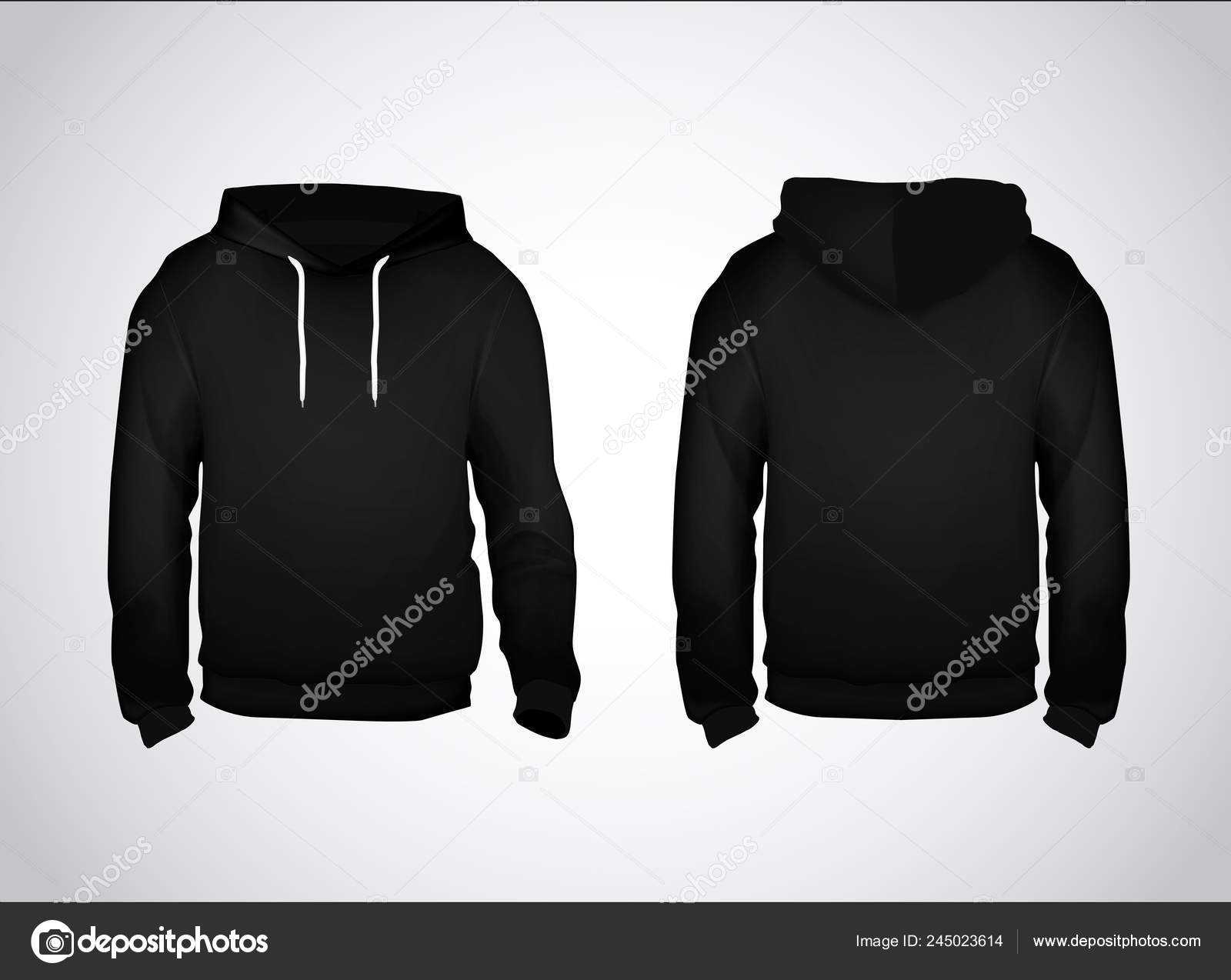 Black Men Sweatshirt Template Sample Text Front Back View Throughout Blank Black Hoodie Template