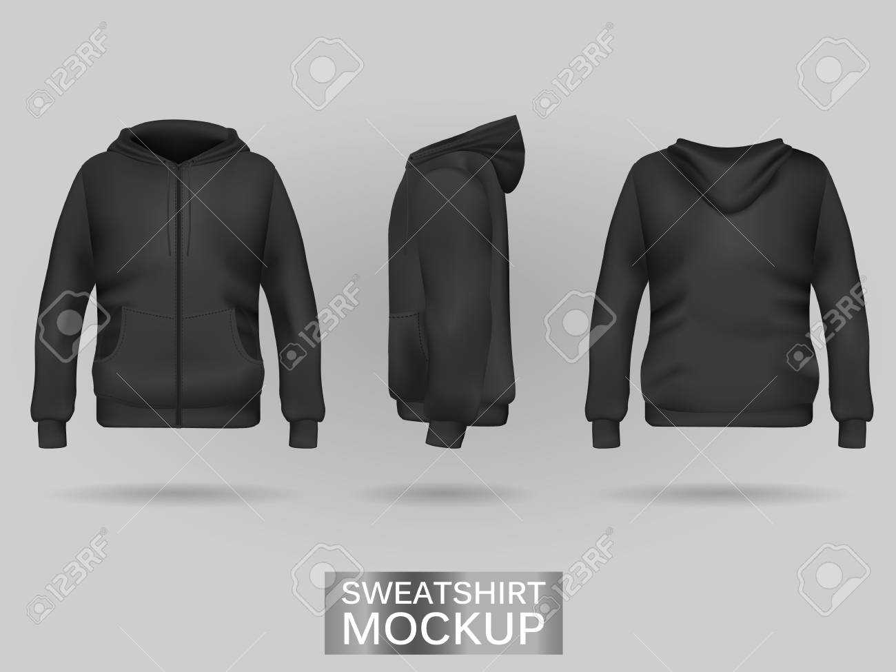 Black Sweatshirt Hoodie Template In Three Dimensions: Front,.. For Blank Black Hoodie Template