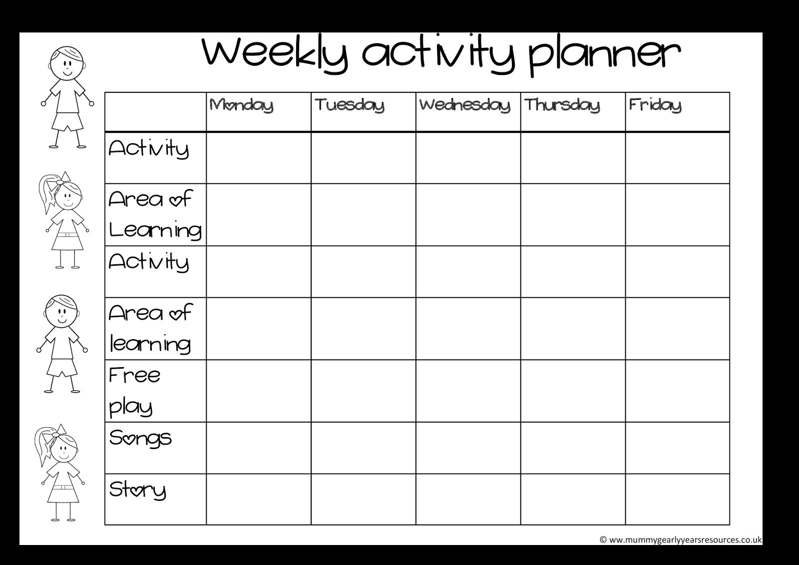 Blank Activity Calendar Template