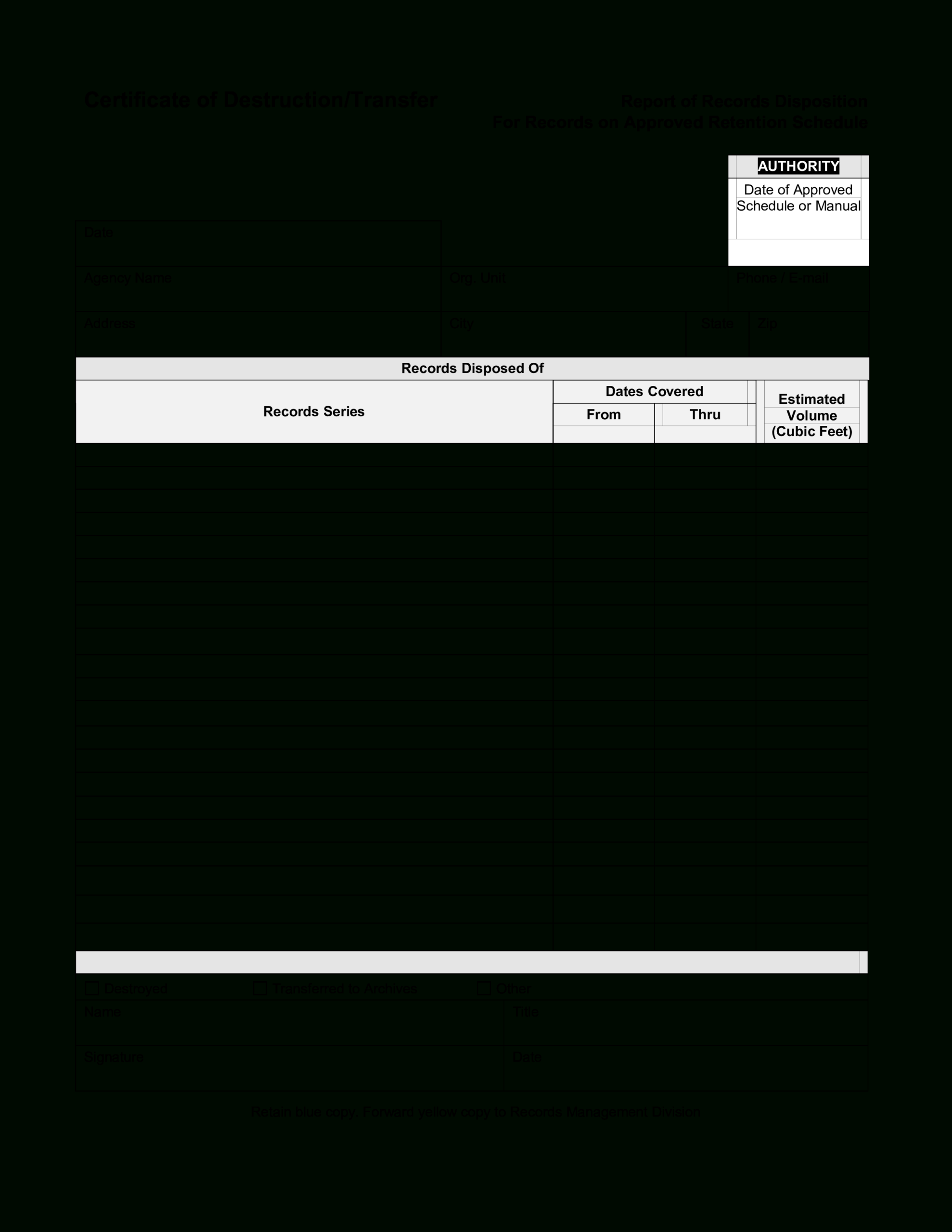 Blank Certificate Of Destruction | Templates At Inside Destruction Certificate Template