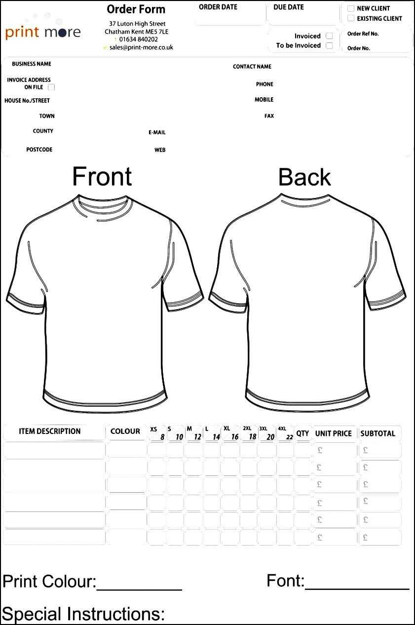 Blank Clothing Order Form Template | Besttemplates123 Intended For Blank T Shirt Order Form Template