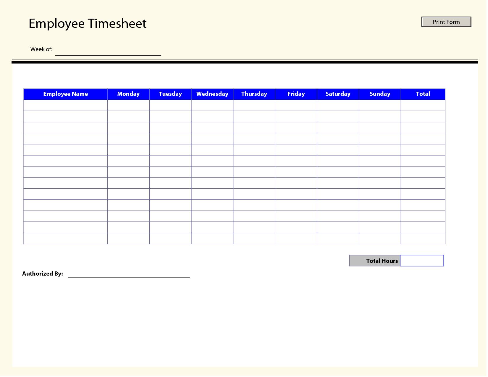 Blank Employee Timesheet Template | Templates Printable Free Within Weekly Time Card Template Free