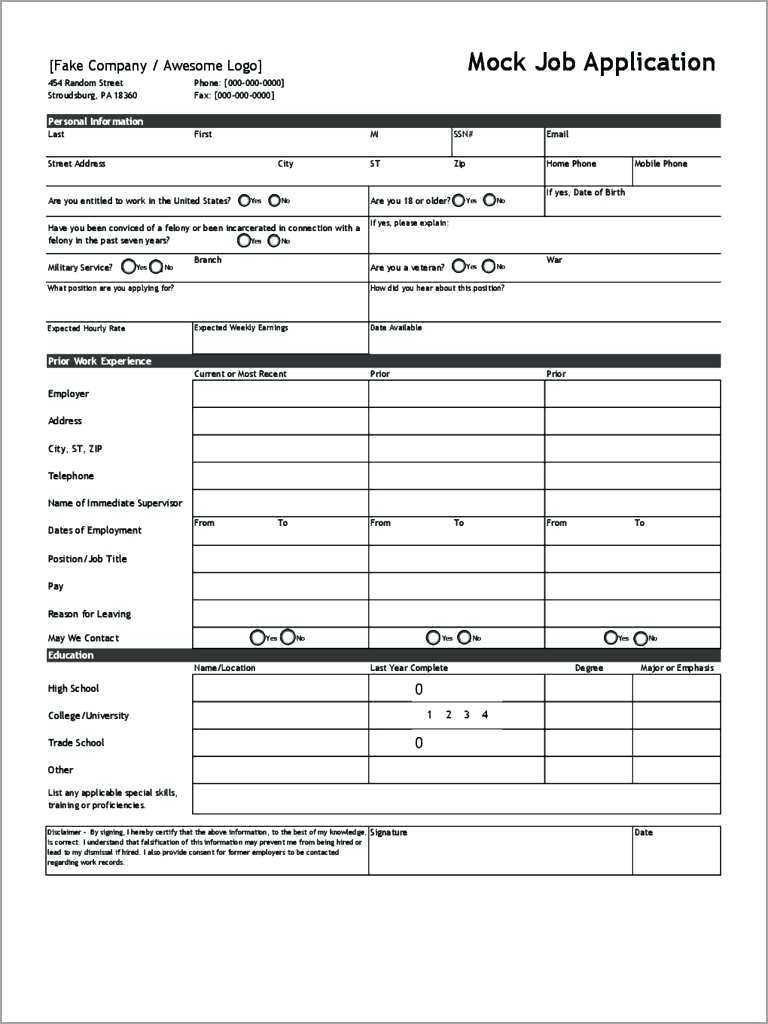 Blank Job Application Template Intended For Job Application Template Word