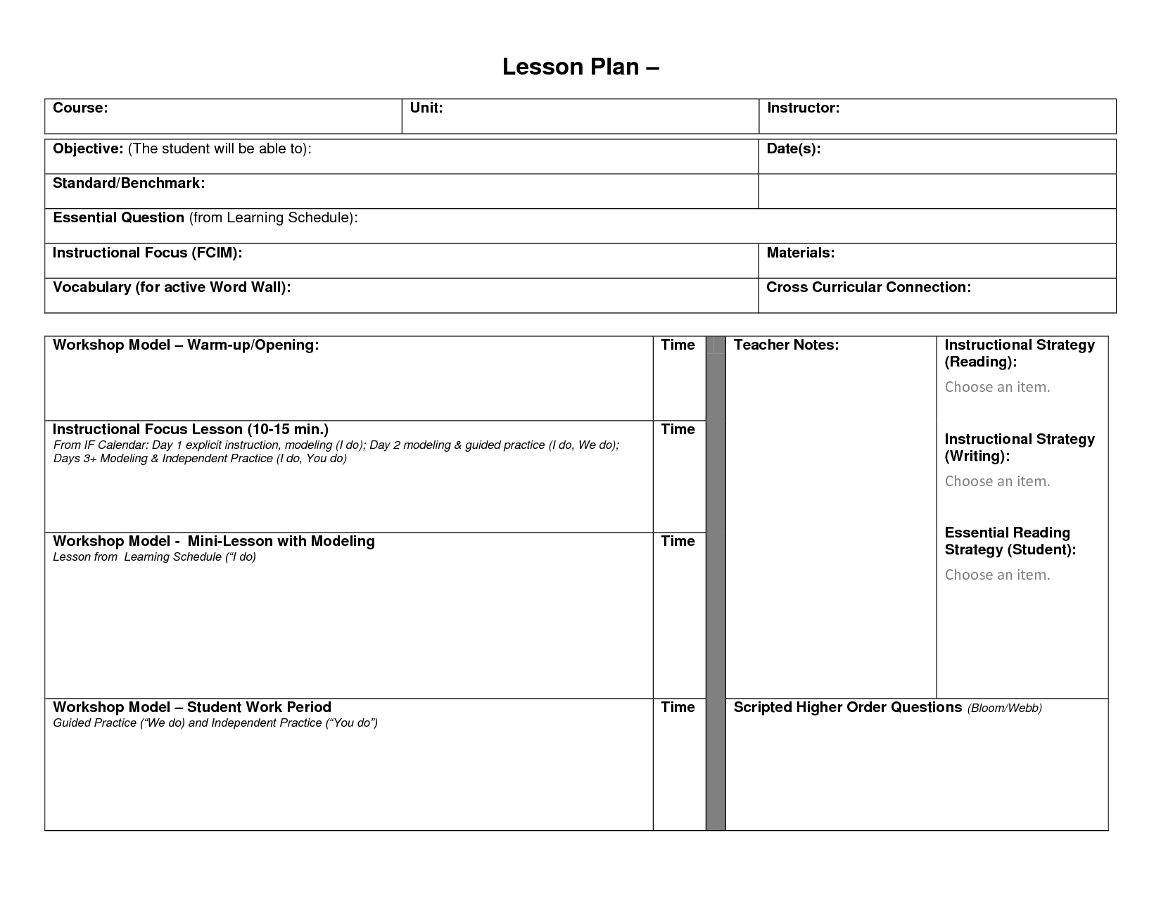 Blank Lesson Plan Format Template | Blank Lesson Template With Blank Unit Lesson Plan Template