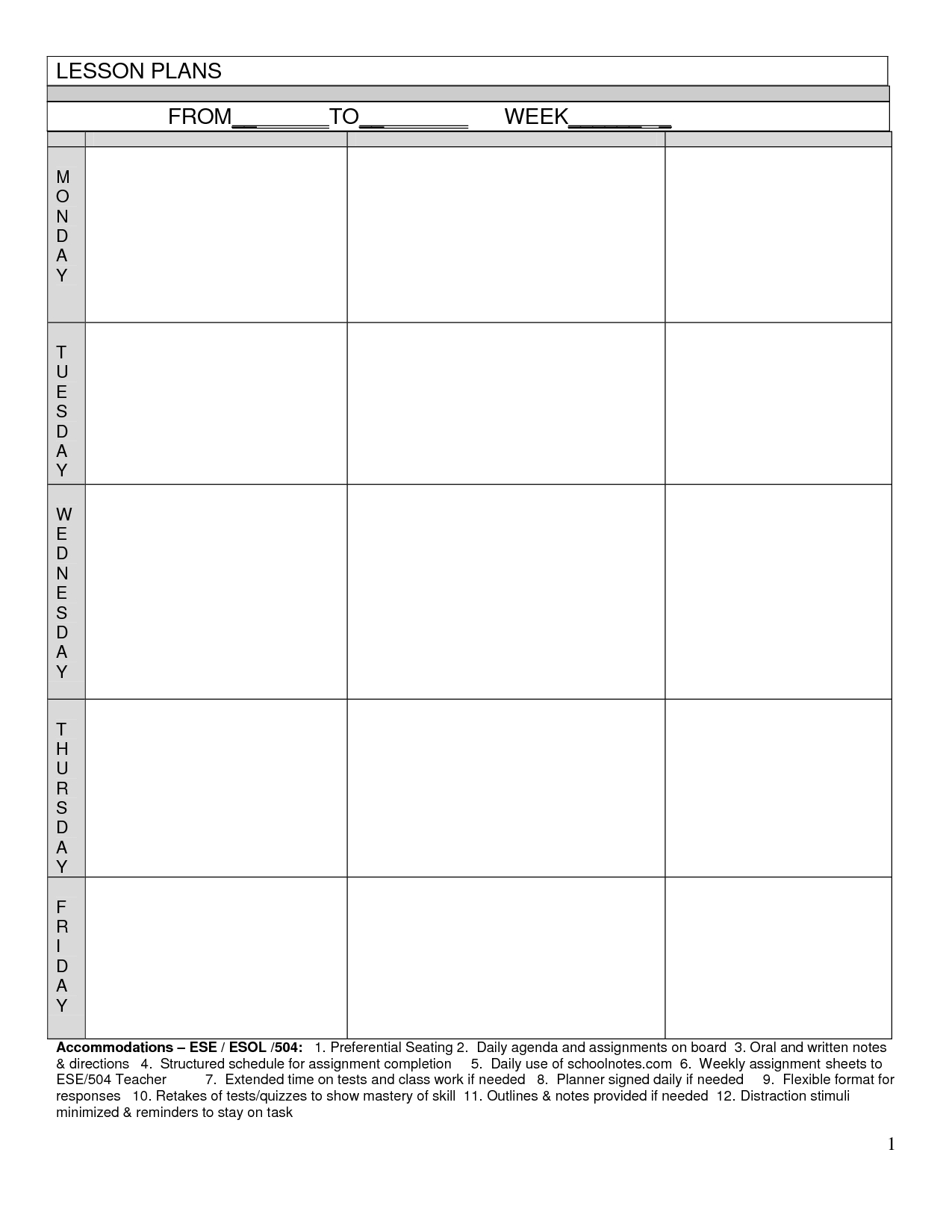 Blank Lesson Plans For Teachers | Free Printable Blank Inside Blank Preschool Lesson Plan Template