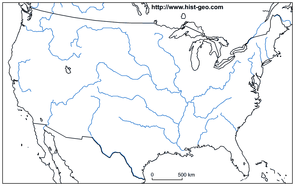 Blank Map Of The Main Rivers Of The Usa Pertaining To United States Map Template Blank