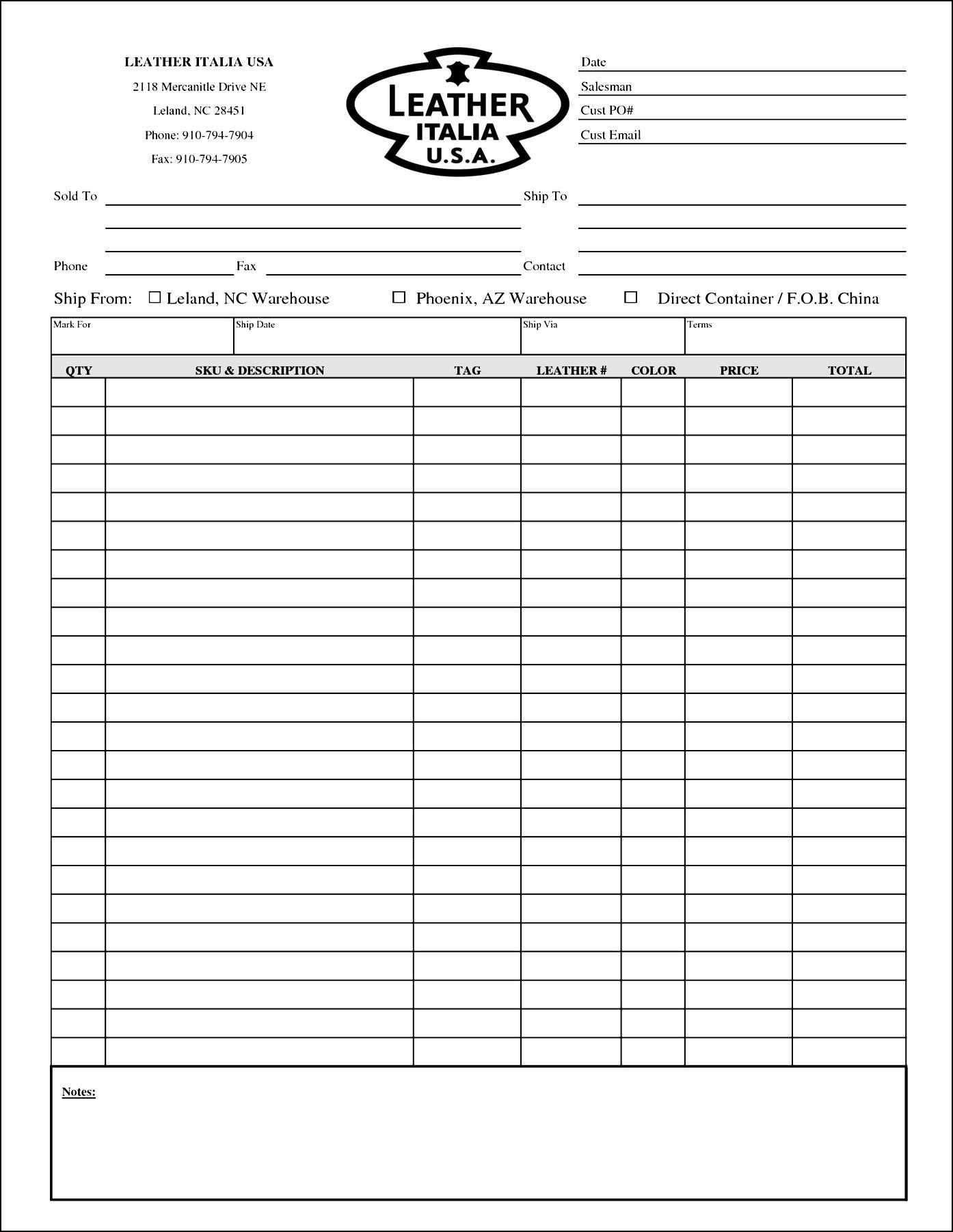 Blank Order Form Template Excel | Besttemplates123 | Bill Inside Proof Of Delivery Template Word