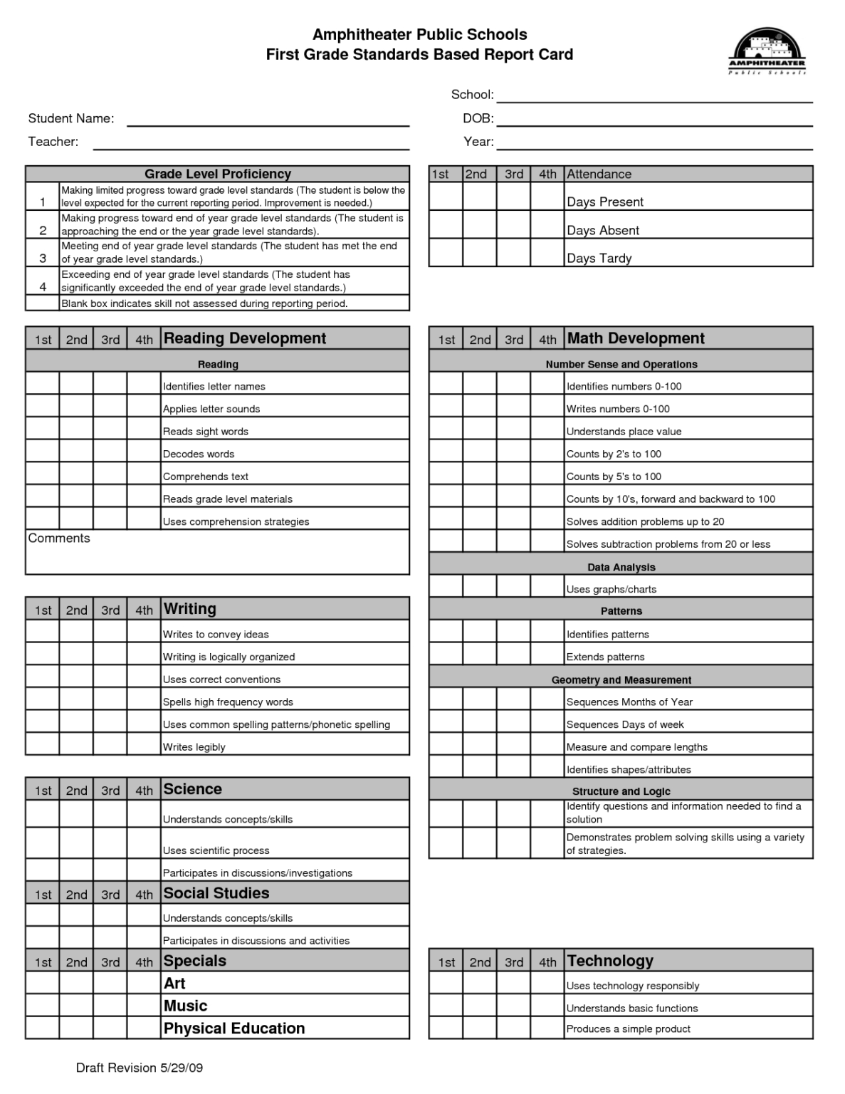 Blank Report Card Template 