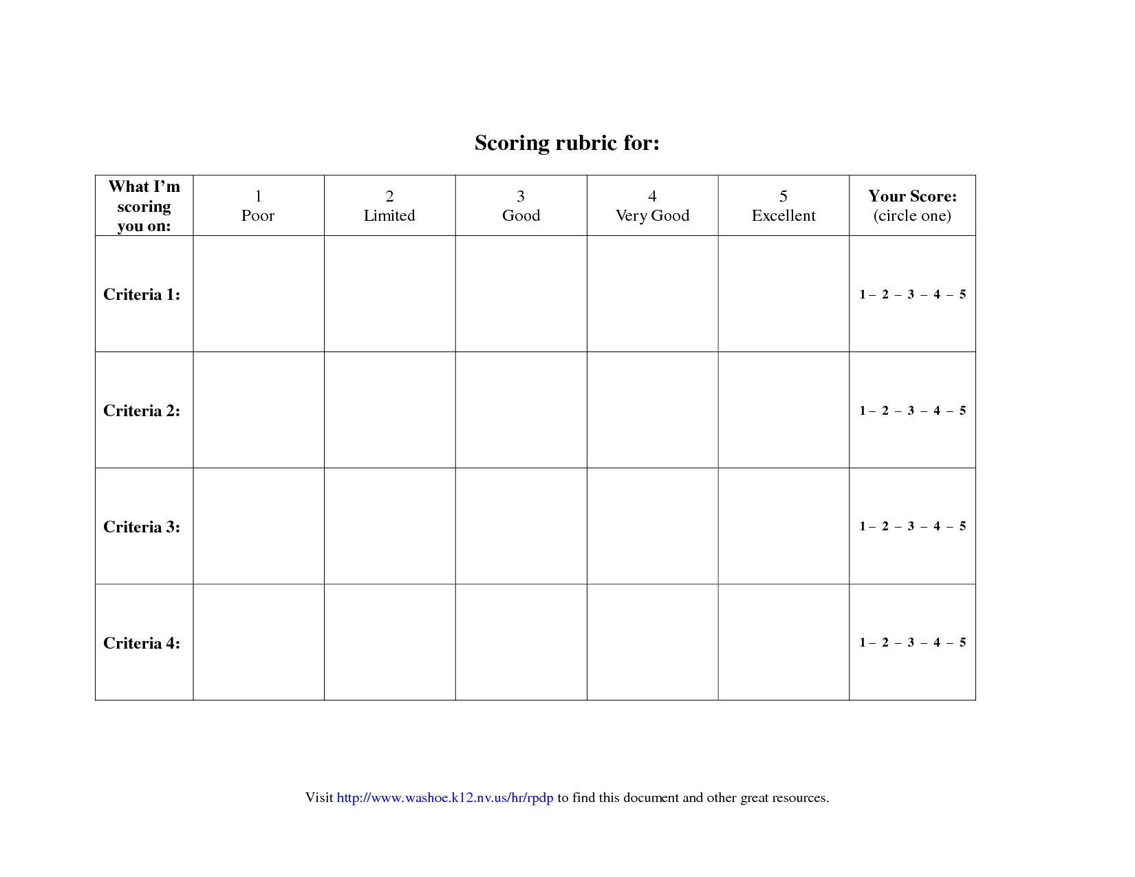 Blank Rubric Template | Point Rubric Worksheet | Rubrics With Regard To Blank Rubric Template