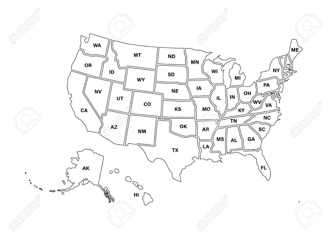 Blank Similar Usa Map Isolated On White Background. United States.. For Blank Template Of The United States