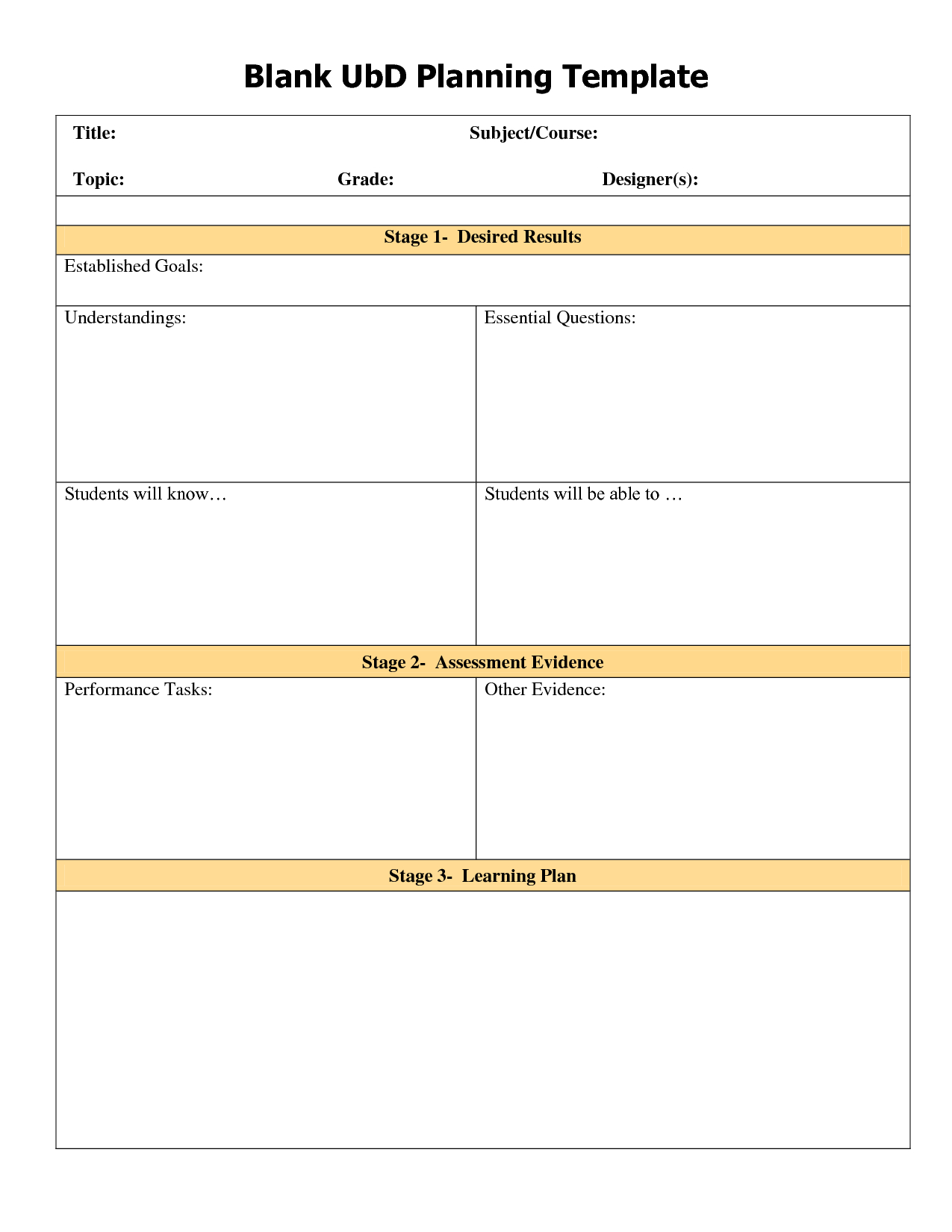 Blank Ubd Template | Blank Ubd Planning Template Within Blank Unit Lesson Plan Template