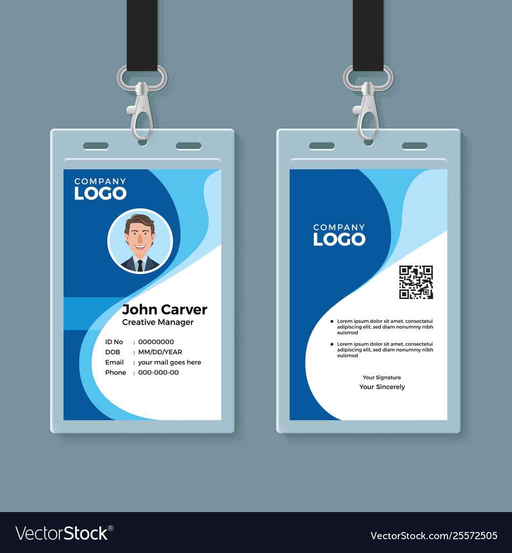 Blue Curve Wave Id Card Design Template With Personal Identification Card Template