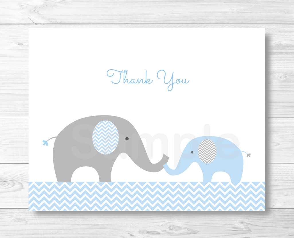 Blue Elephant Thank You Card / Elephant Baby Shower / Chevron Pattern /  Blue & Grey / Printable Instant Download A228 In Thank You Card Template For Baby Shower