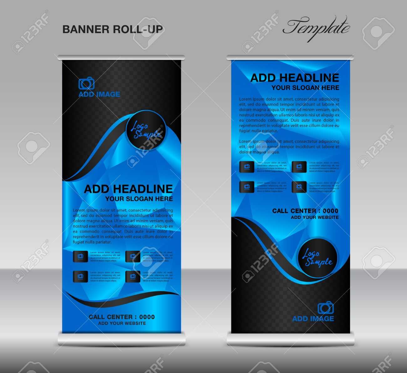 Blue Roll Up Banner Template Vector, Roll Up Stand, Banner Design,.. Throughout Pop Up Banner Design Template