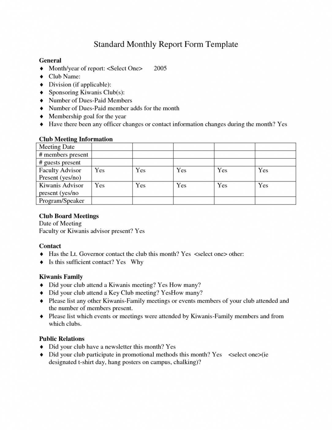 Board Report Template Example – Bino.9Terrains.co Kiwanis Throughout Monthly Board Report Template