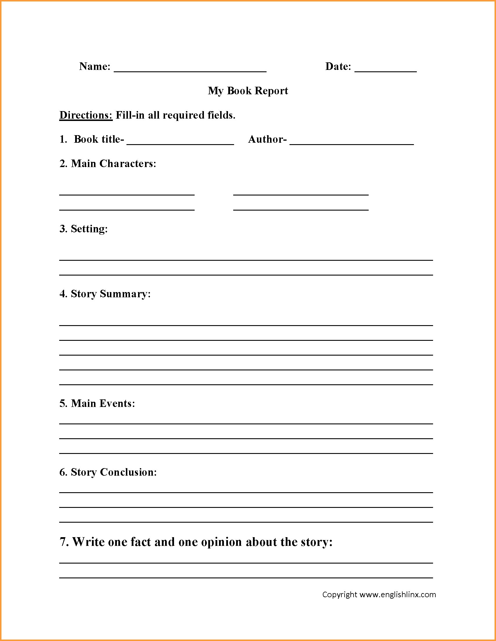 Book Report Template Grade | Types Of Letter In Story Report Template