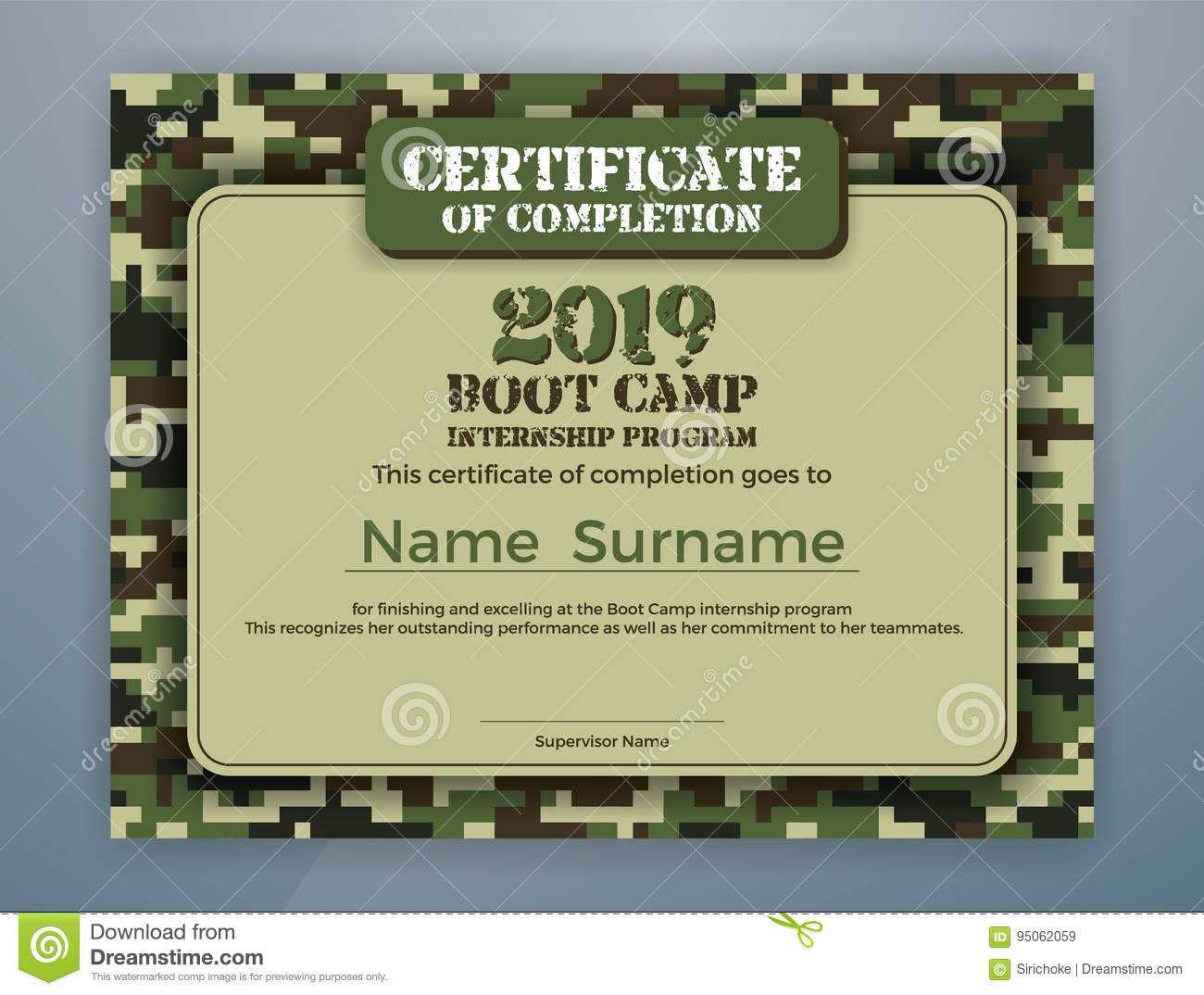 Boot Camp Internship Program Certificate Template Stock Regarding Boot Camp Certificate Template