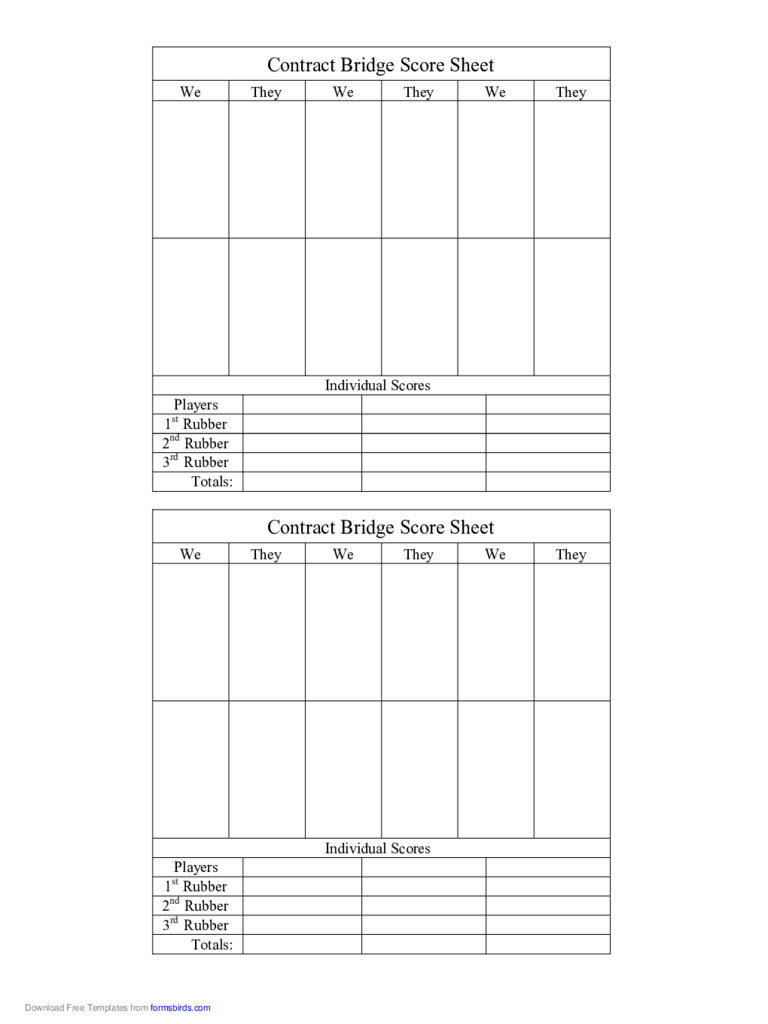 Bridge Score Sheet – 6 Free Templates In Pdf, Word, Excel With Regard To Bridge Score Card Template