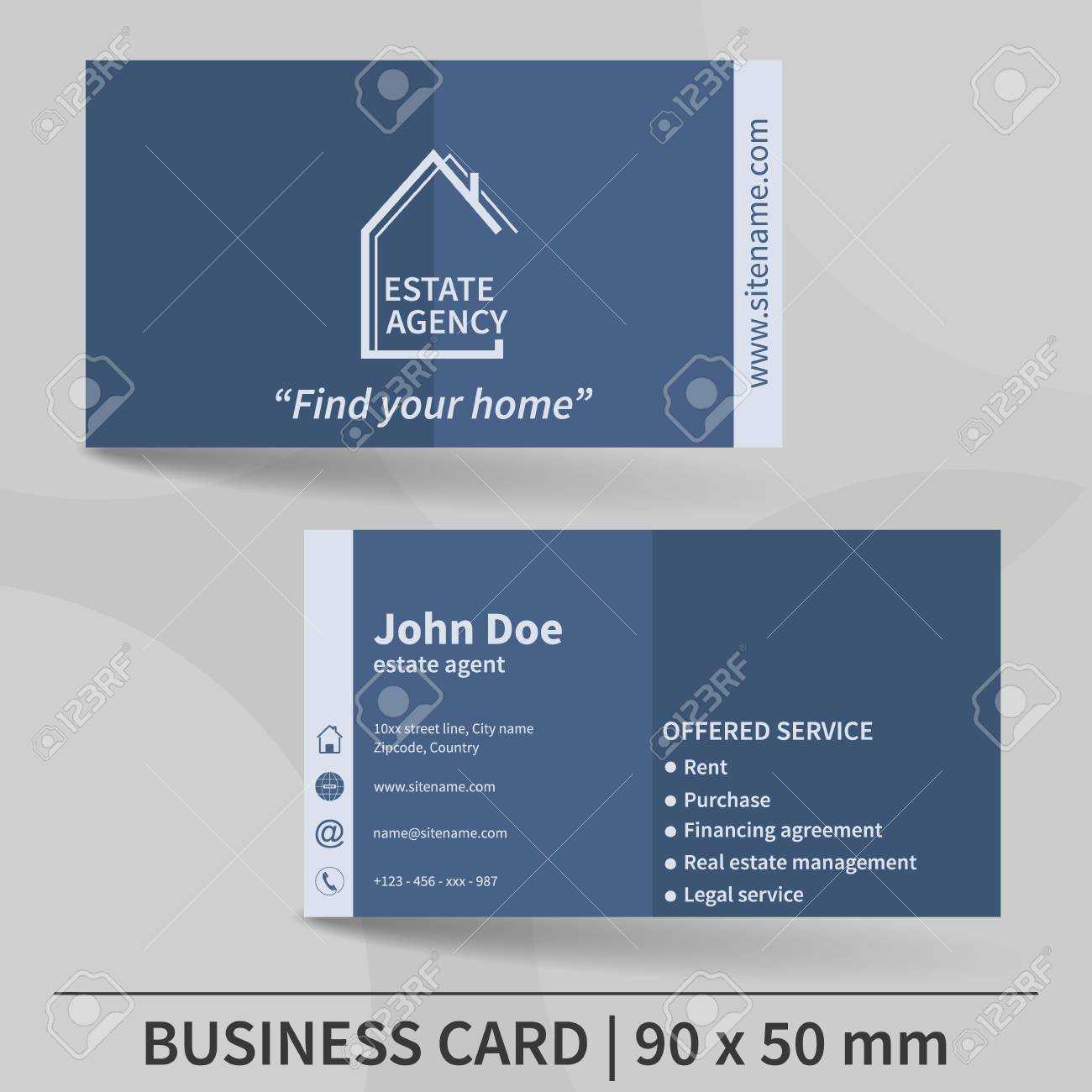 Business Card Template. Real Estate Agency. Design For Your Individual.. With Real Estate Agent Business Card Template