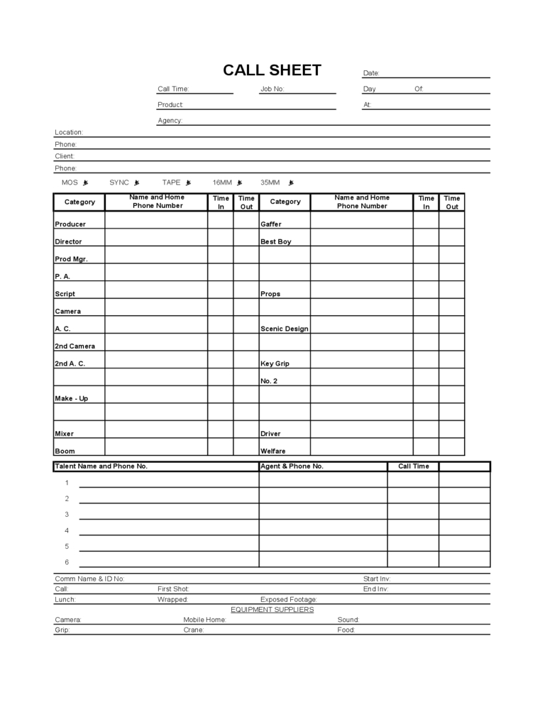 Call Sheet Template - 3 Free Templates In Pdf, Word, Excel Regarding Film Call Sheet Template Word