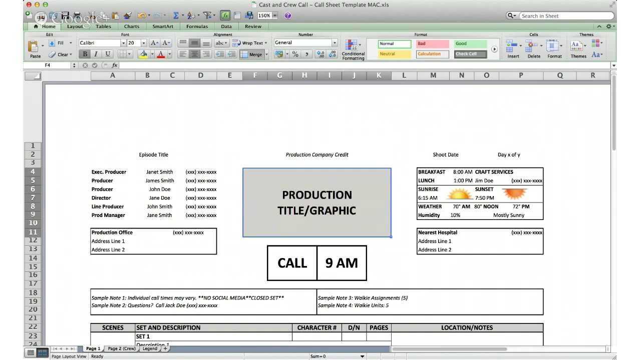 Call Sheet Template – Cast And Crew Call Pertaining To Film Call Sheet Template Word