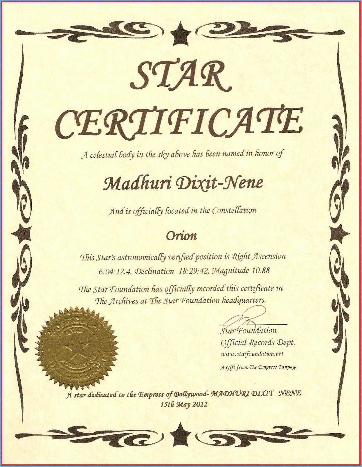 Captivating Star Naming Certificate Template To Make Free For Star Naming Certificate Template