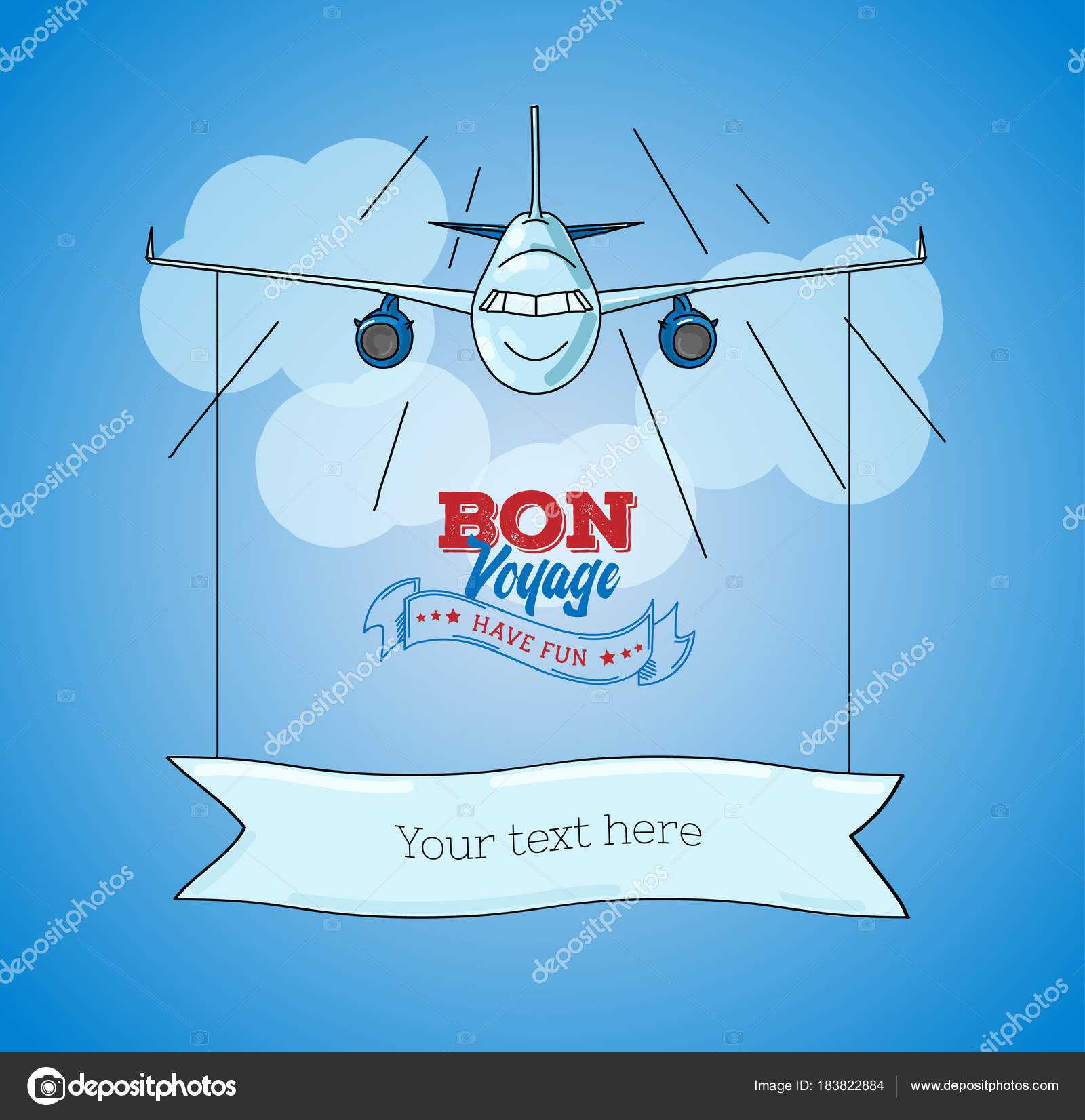 Card Template With Plane Graphic Illustration On Blue Sky Within Bon Voyage Card Template