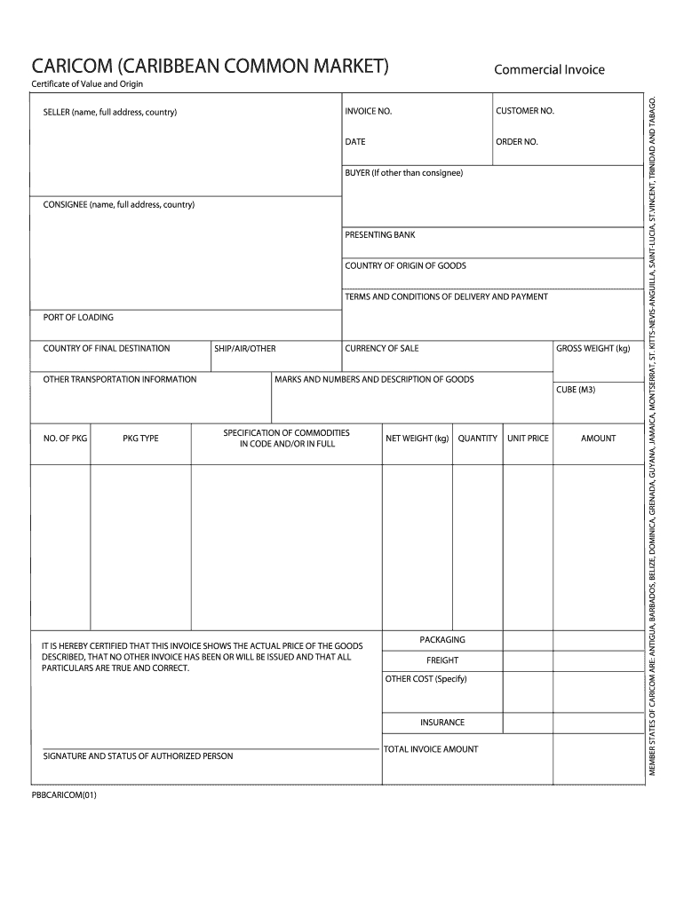 Caricom Invoice – Fill Online, Printable, Fillable, Blank For Commercial Invoice Template Word Doc