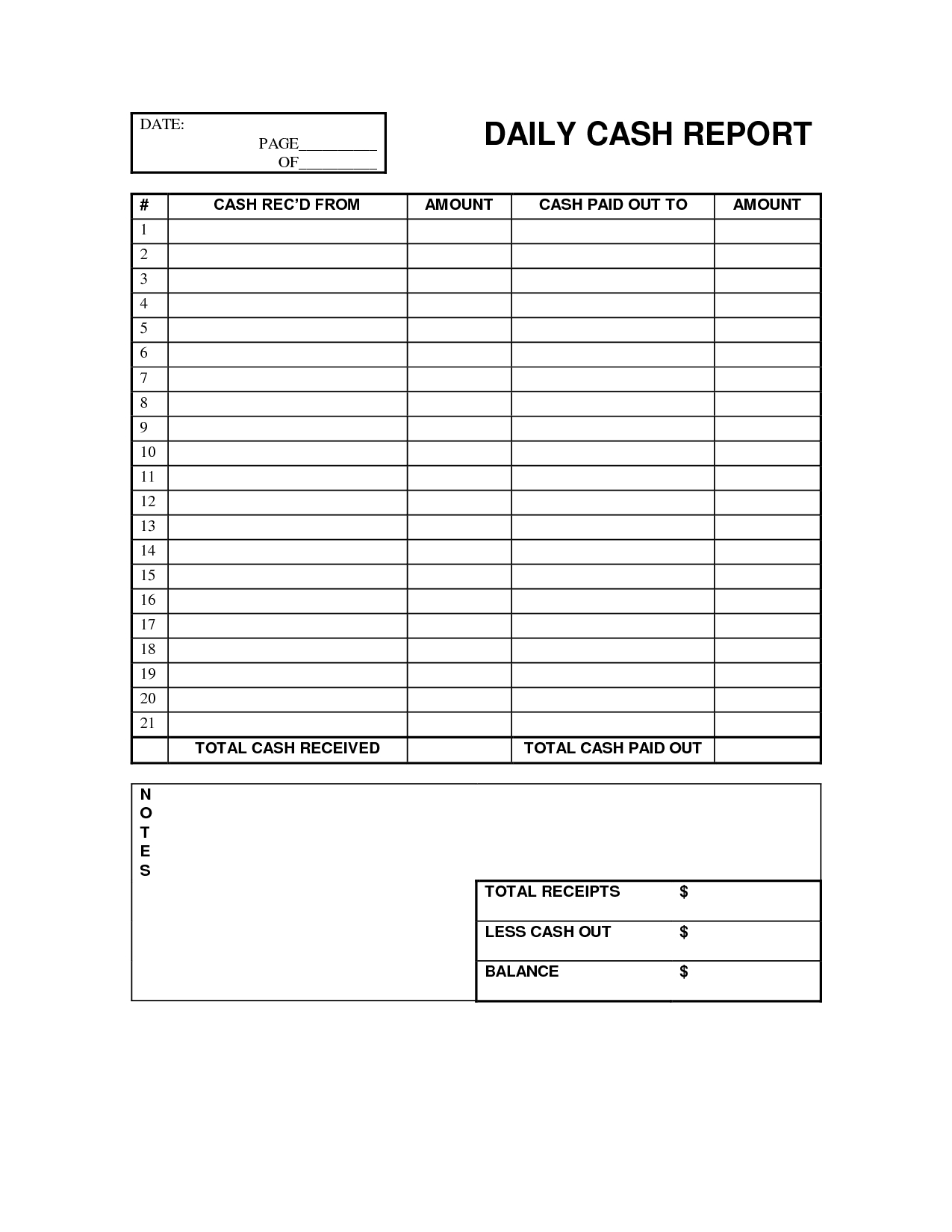 Cash Log Out | Daily Cash Report Free Office Form Template Intended For Daily Report Sheet Template