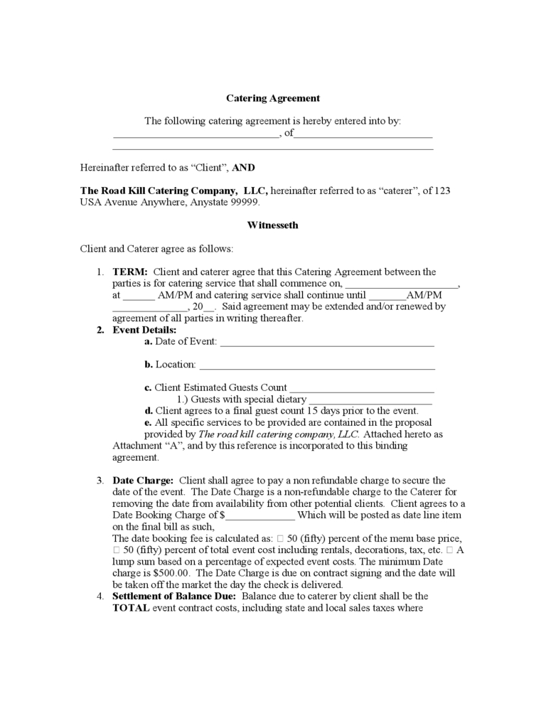 Catering Contract Template – 6 Free Templates In Pdf, Word Within Catering Contract Template Word