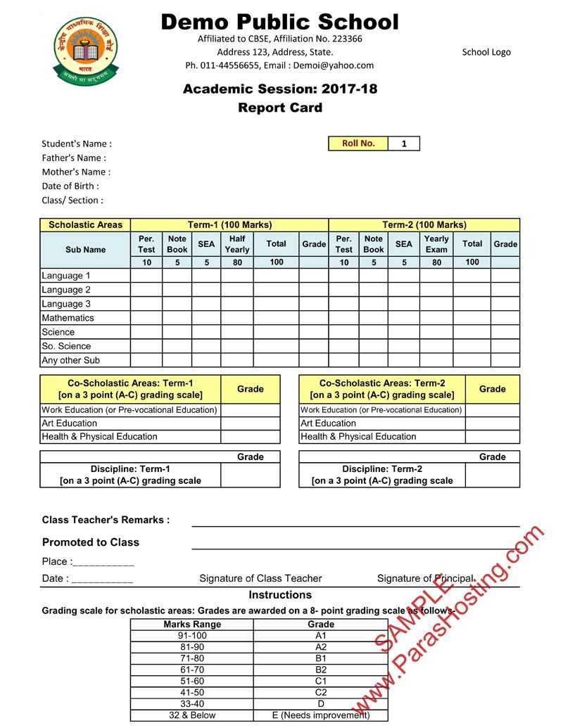 Cbse Report Card Format For Class Vi To Viii | Cards Pertaining To Report Card Template Pdf