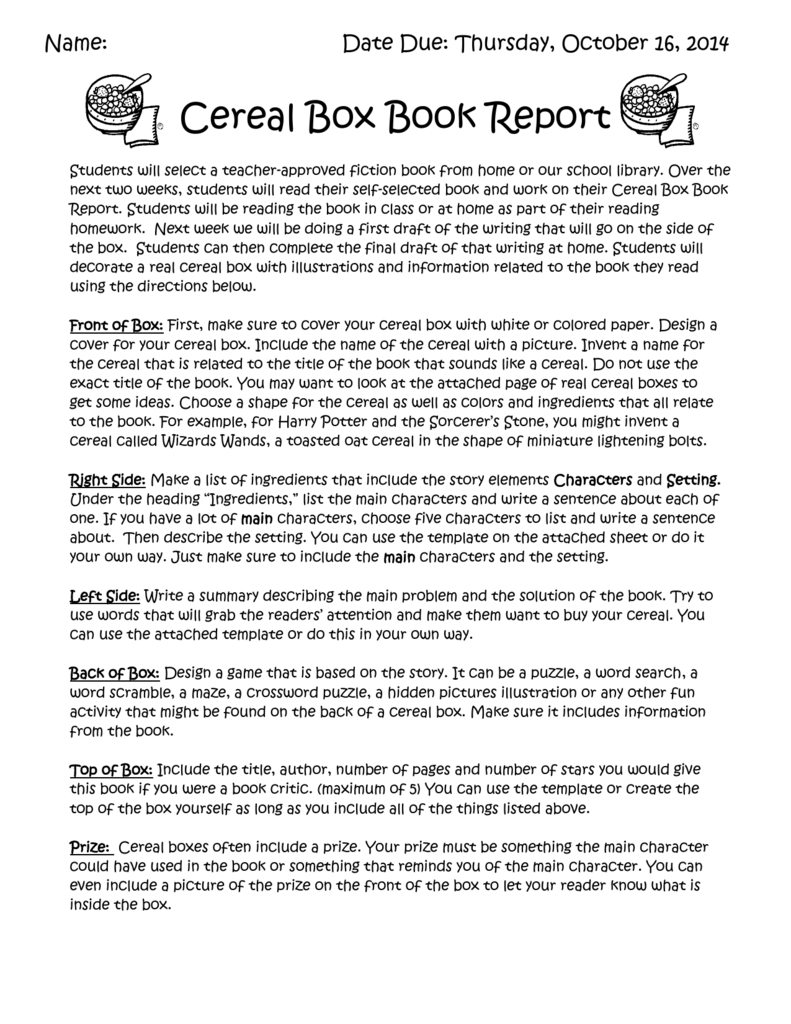 Cereal Box Book Report With Regard To Cereal Box Book Report Template